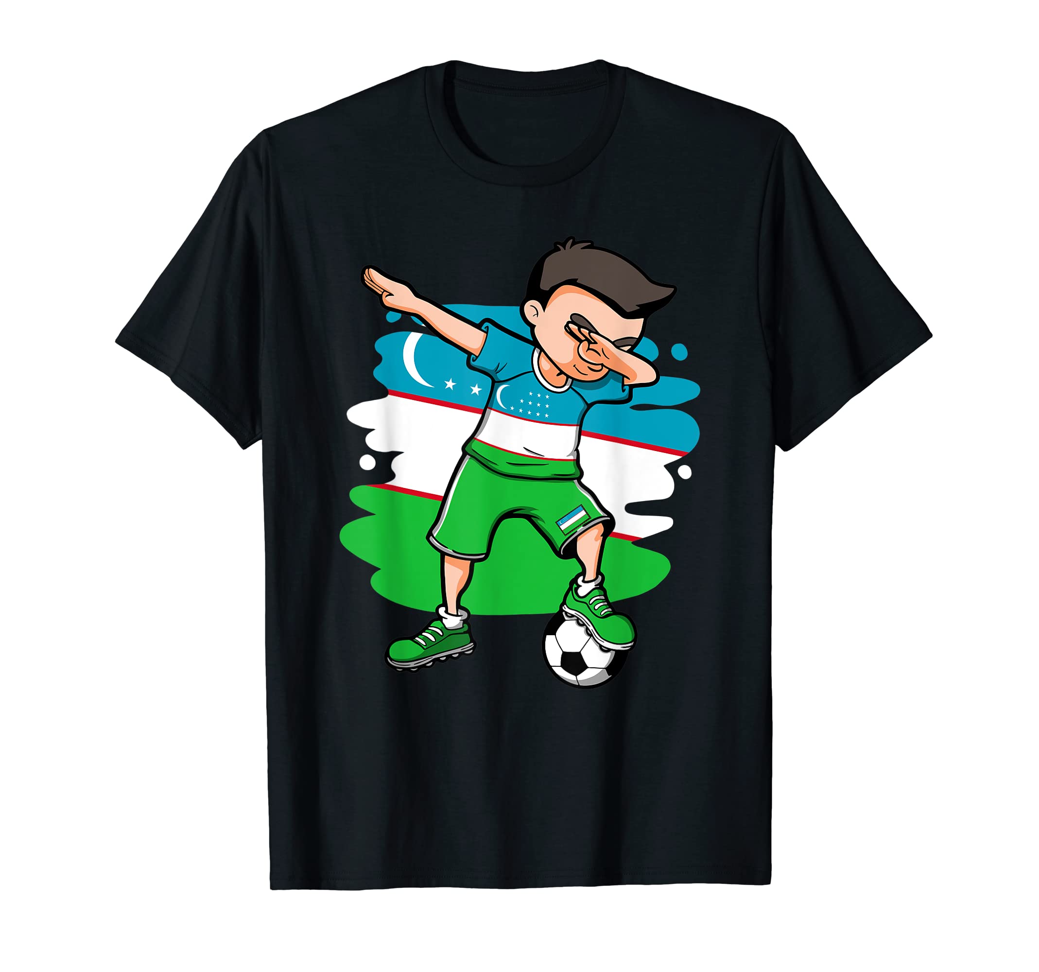Dabbing Soccer Uzbekistan Fans Jersey T-Shirt - Trendy Graphic for Adults - T-Shirt, Sweatshirt, Hoodie