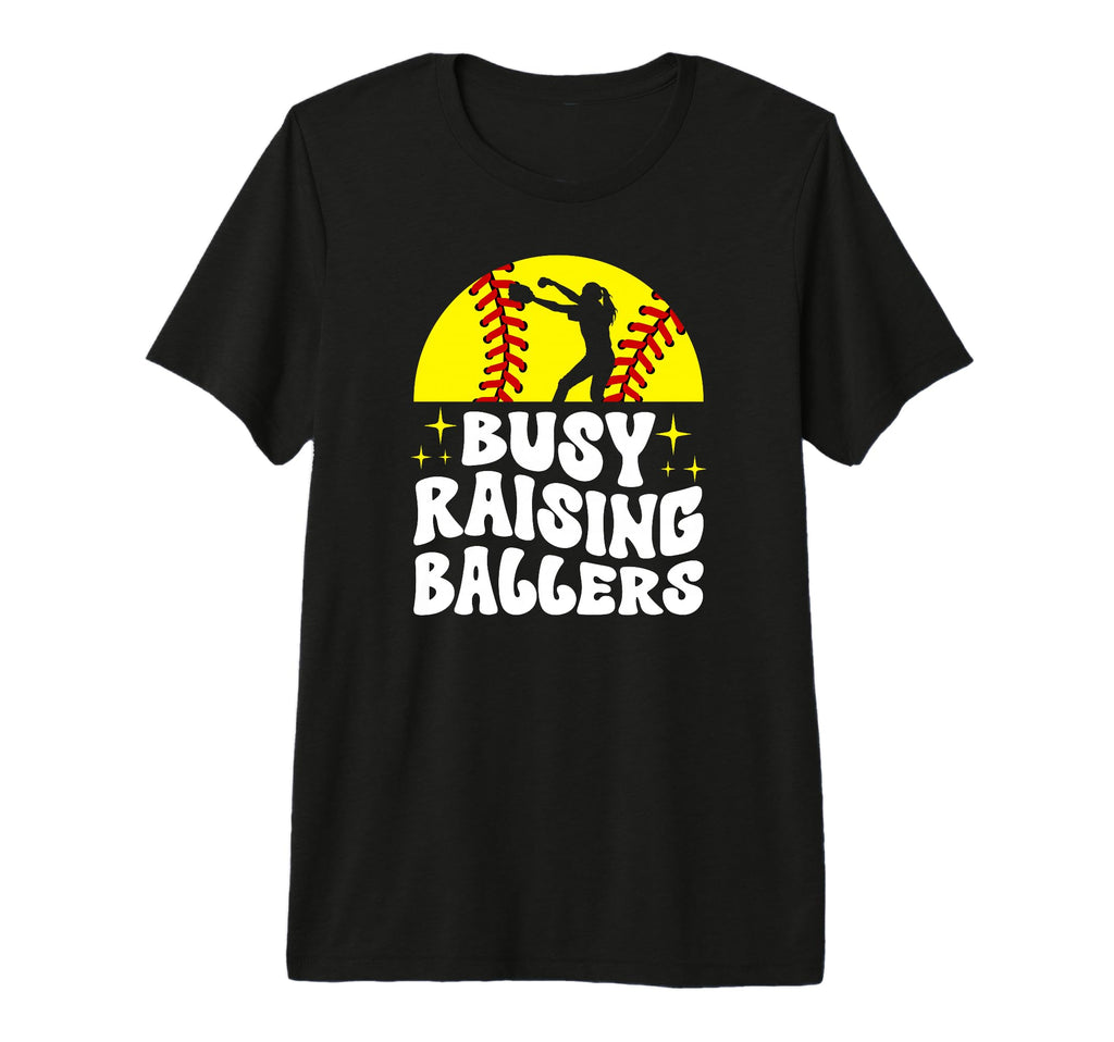 Busy Raising Ballers Softball Mom T-Shirt - Custom Art Print Men Women - T-Shirt, Sweatshirt, Hoodie
