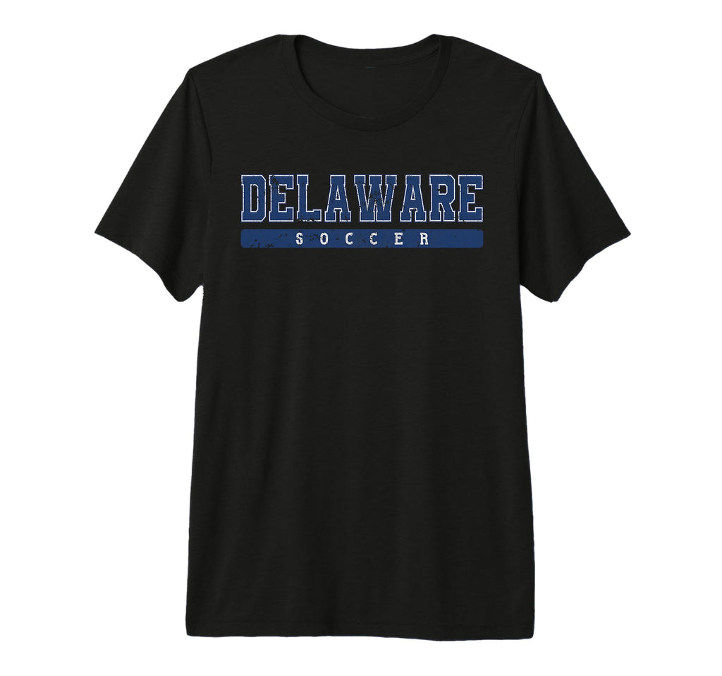 Delaware Soccer Blue Text Tri Blend T-Shirt - Aesthetic Graphic for Adults - T-Shirt, Sweatshirt, Hoodie