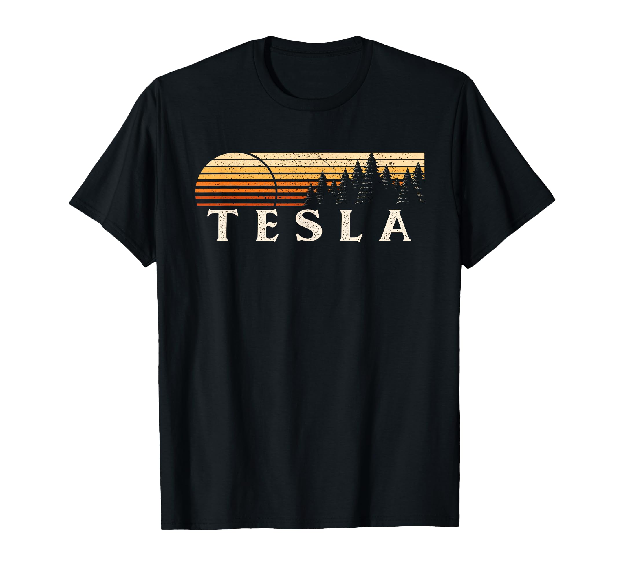 Tesla Wv Evergreen Sunset Eighties T-Shirt - Custom Art Print Unisex - T-Shirt, Sweatshirt, Hoodie