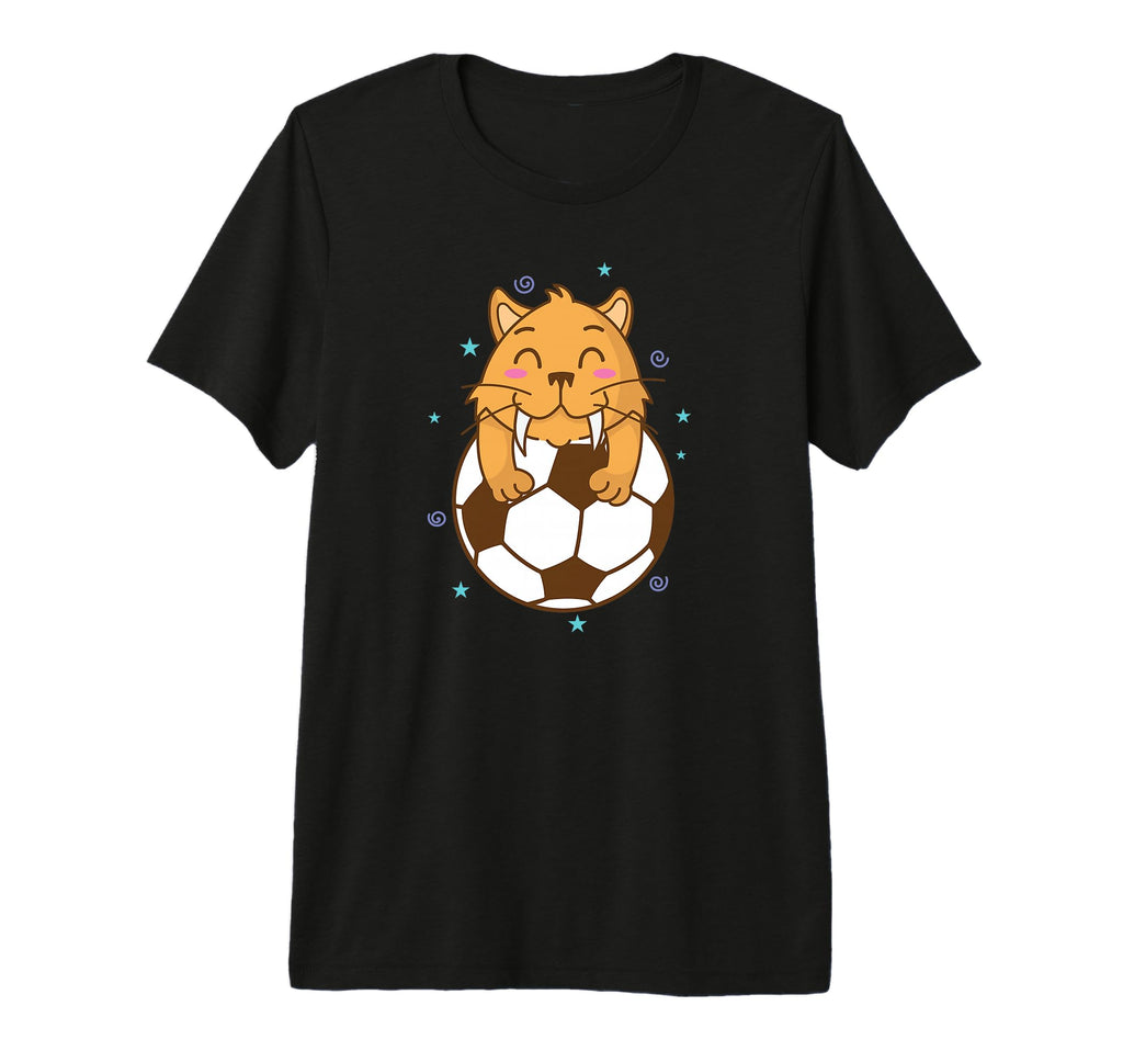 Saber Toothed Tiger Loves Soccer Wild T-Shirt - Minimalist Print Unisex - T-Shirt, Sweatshirt, Hoodie