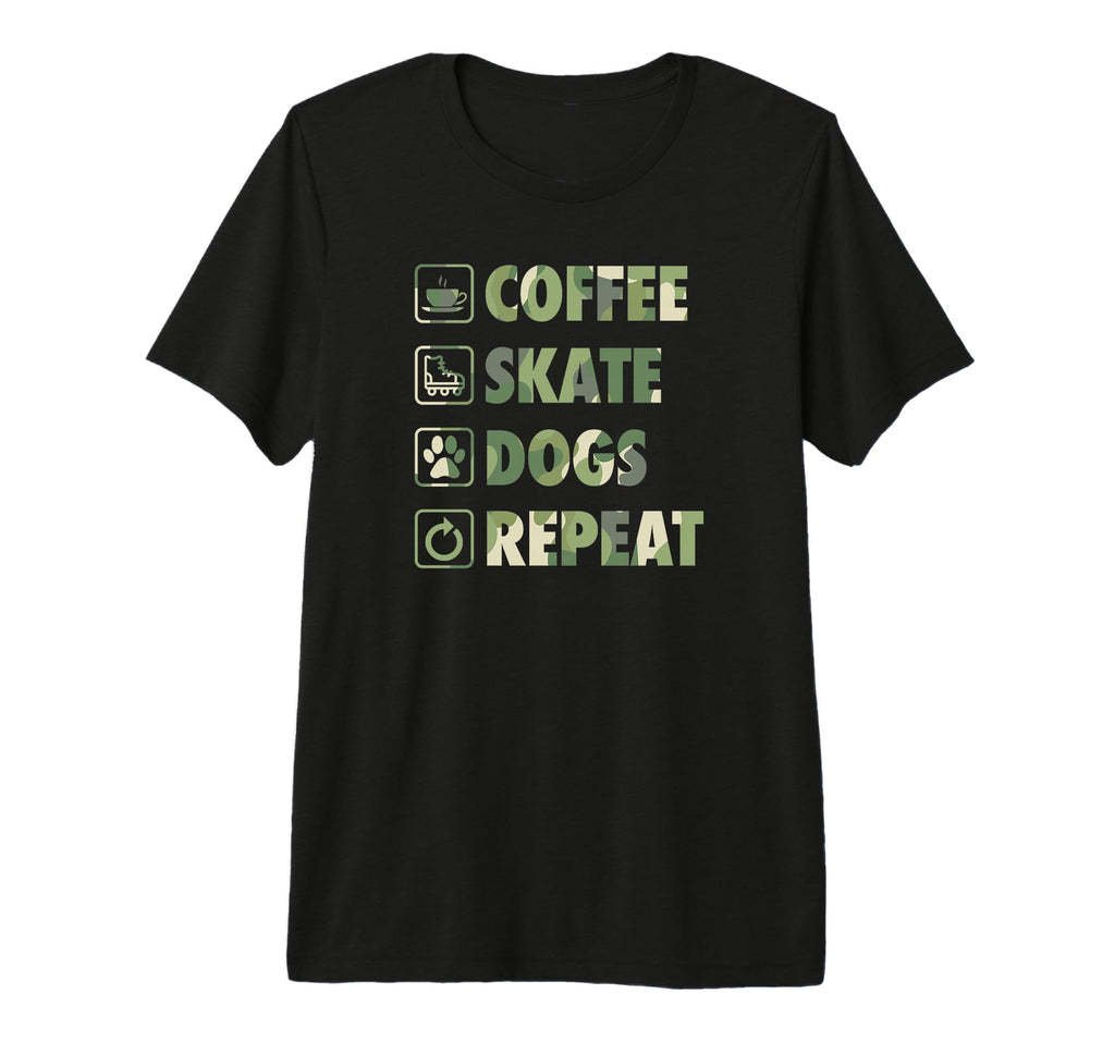 Coffee Skate Dogs Repeat Roller Skating T-Shirt - Custom Art Print Unisex - T-Shirt, Sweatshirt, Hoodie