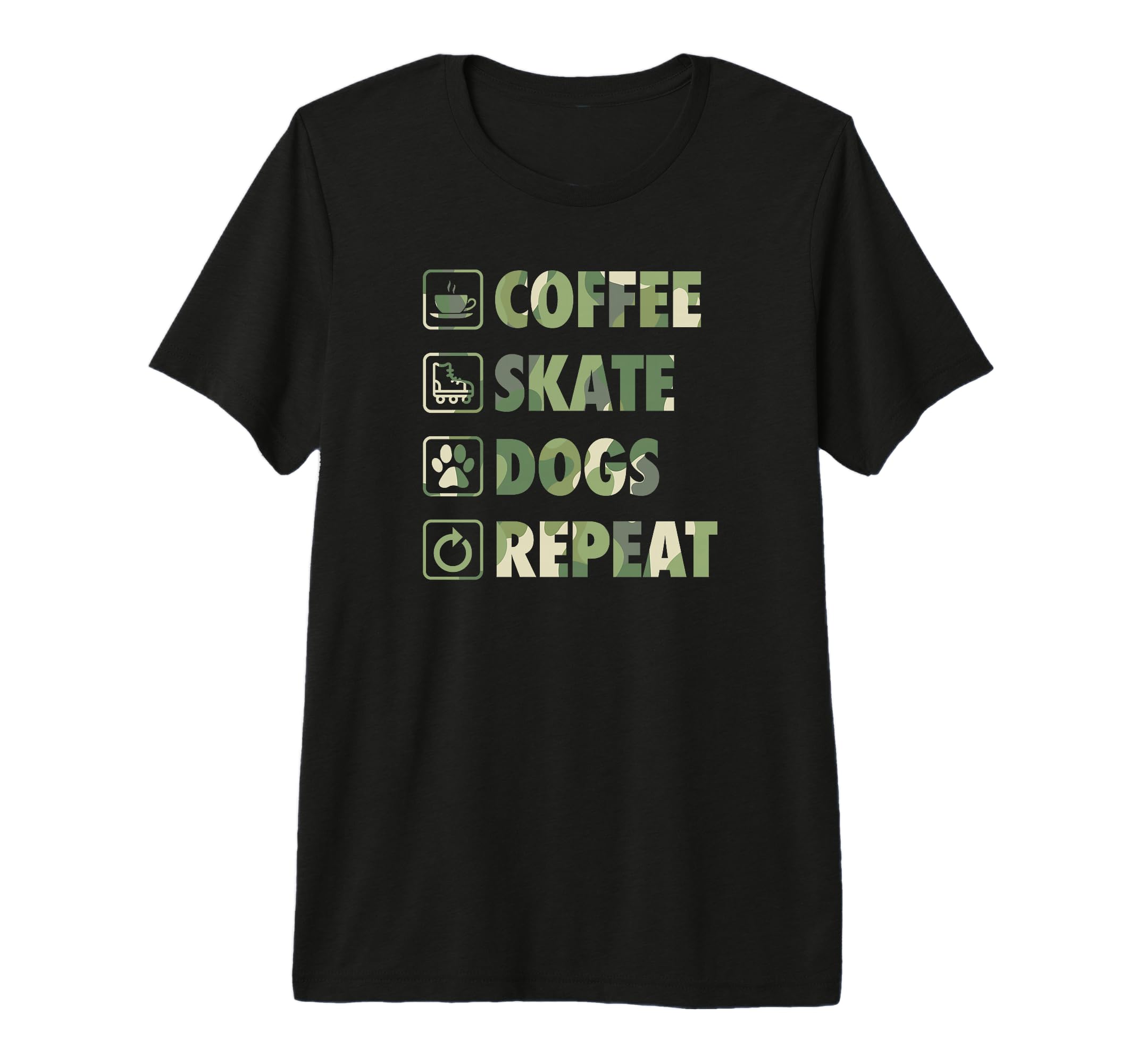 Coffee Skate Dogs Repeat Roller Skating T-Shirt - Custom Art Print Unisex - T-Shirt, Sweatshirt, Hoodie