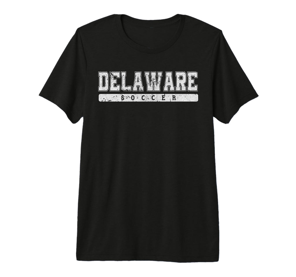 Delaware Soccer White Text Tri T-Shirt - Fun Novelty Design for Adults - T-Shirt, Sweatshirt, Hoodie