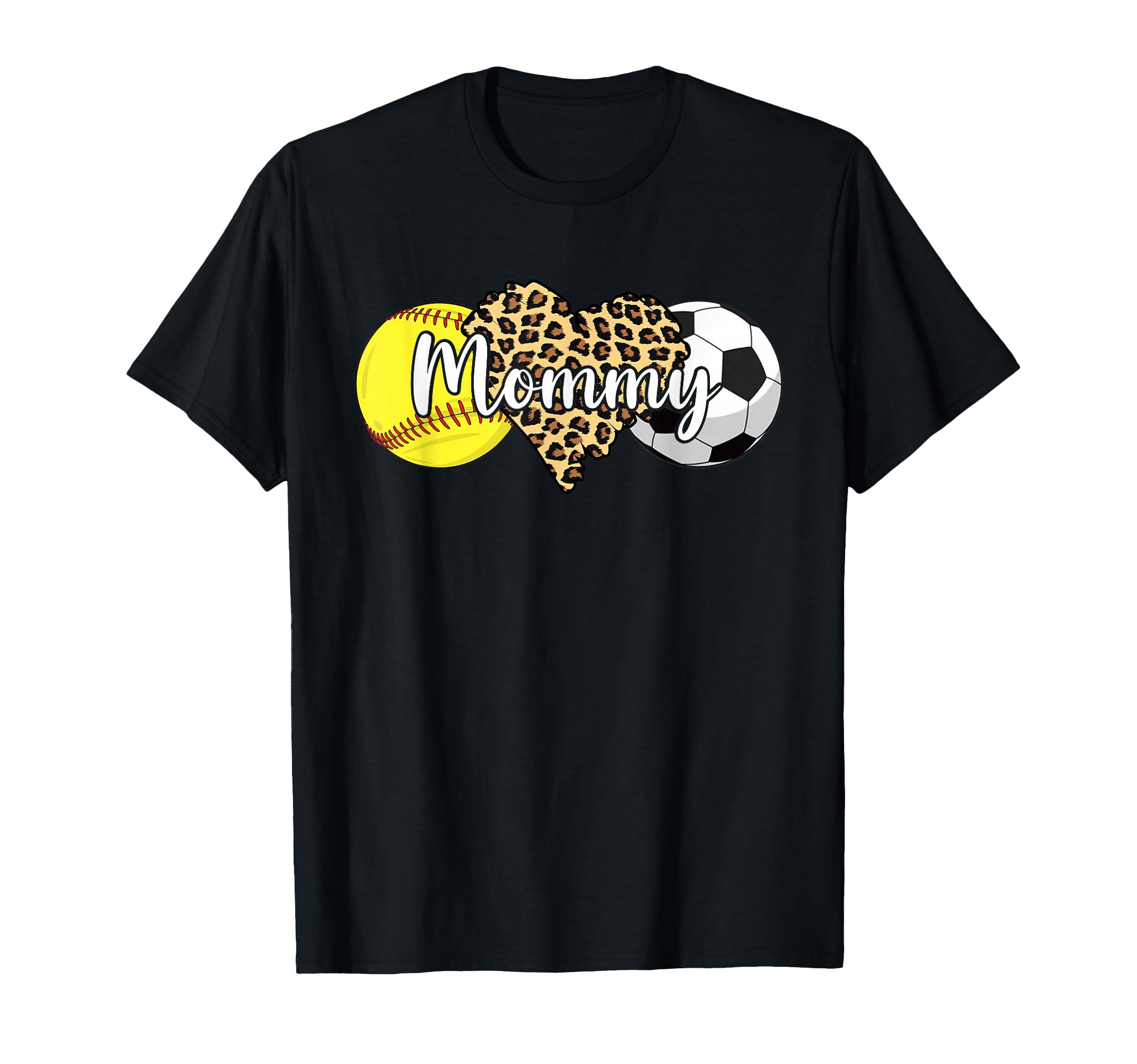 Mommy Softball Soccer Leopard Heart T-Shirt - Novelty Apparel for Adults - T-Shirt, Sweatshirt, Hoodie