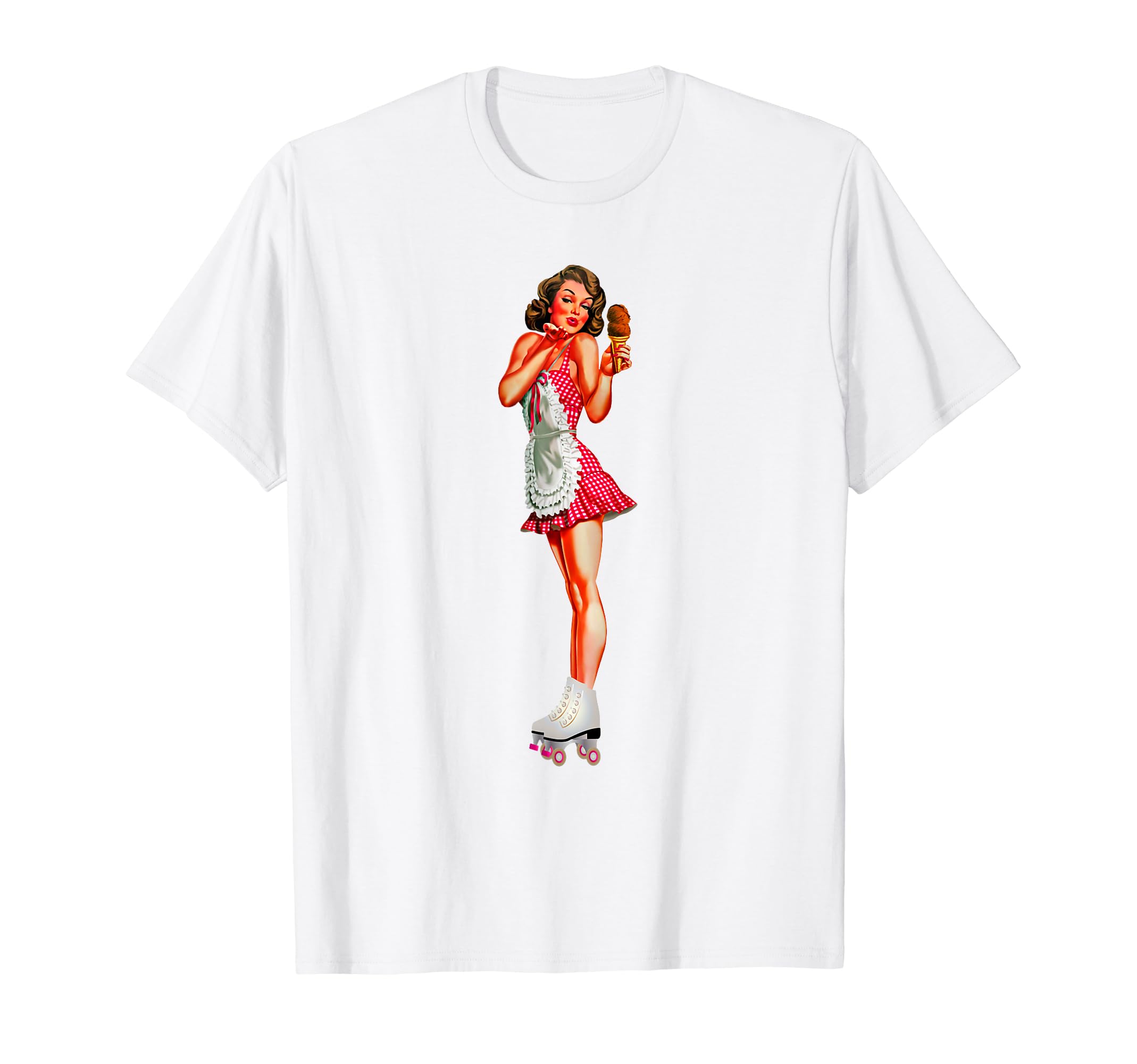 Pin Up Pretty Brunette Roller Skates T-Shirt - Custom Art Print Men Women - T-Shirt, Sweatshirt, Hoodie