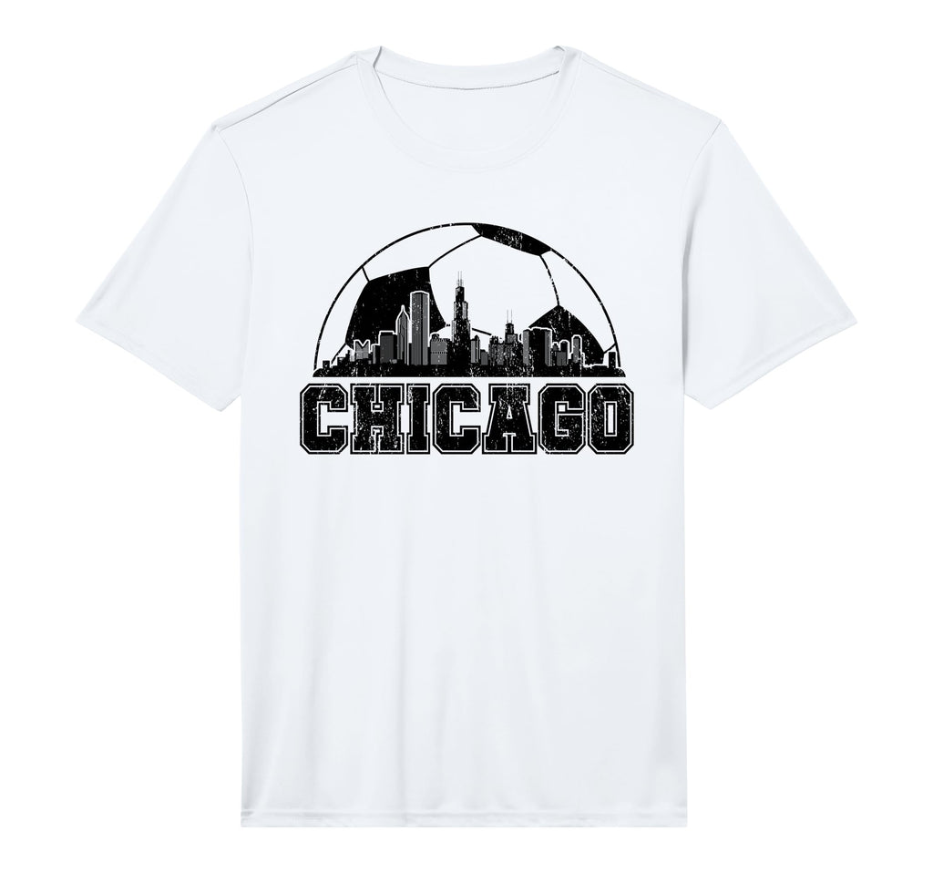 Chicago Skyline Soccer Lover Performance T-Shirt - Graphic Print Unisex - T-Shirt, Sweatshirt, Hoodie