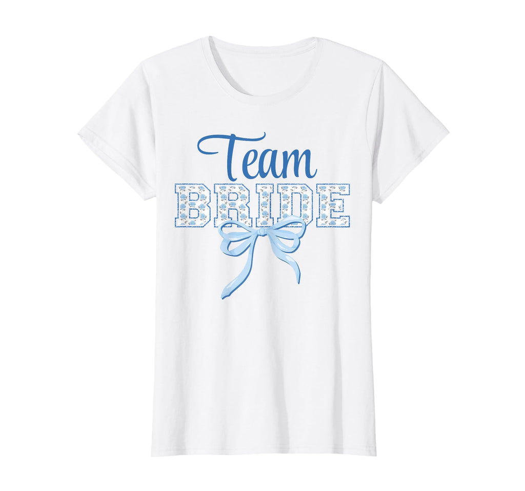 Team Bride Blue Bow Coquette Floral T-Shirt - Custom Art Print Men Women - T-Shirt, Sweatshirt, Hoodie