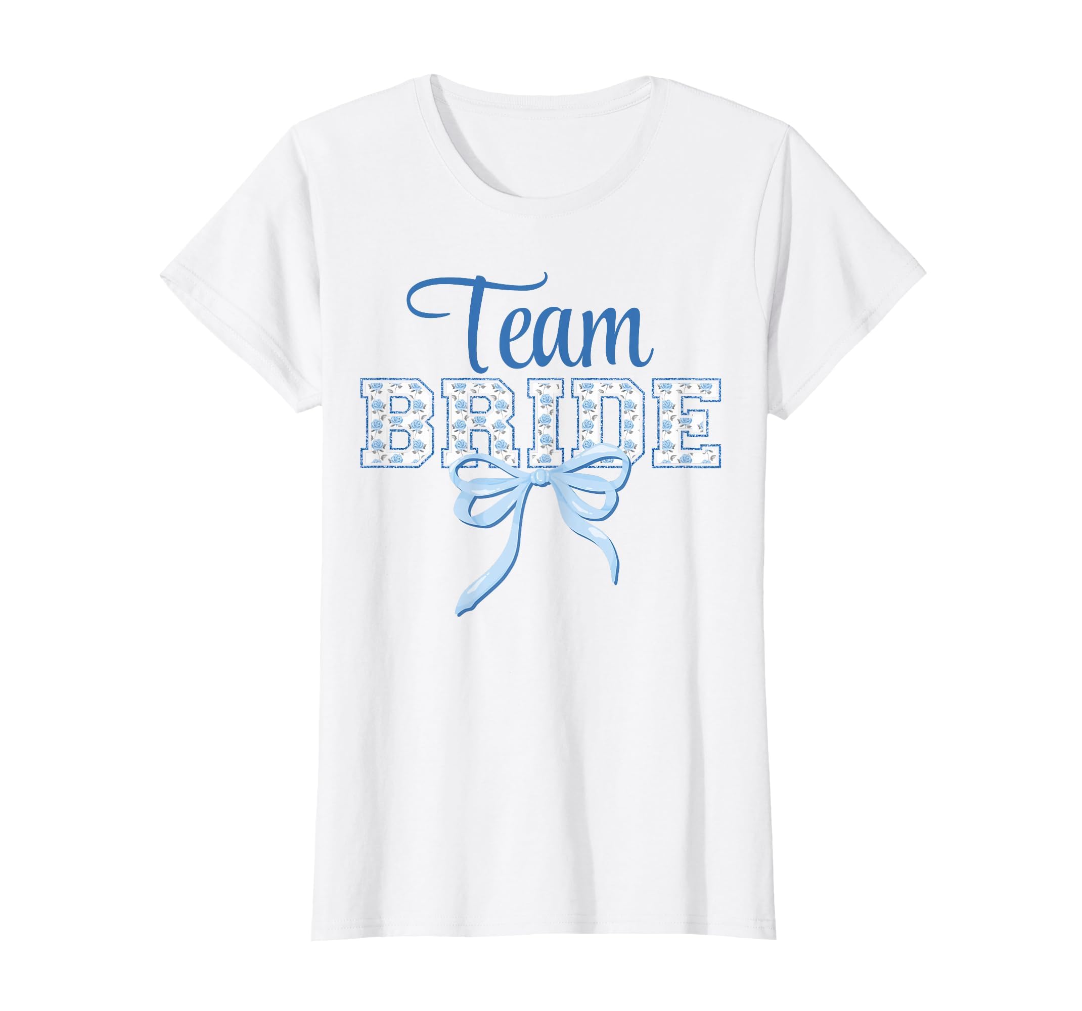 Team Bride Blue Bow Coquette Floral T-Shirt - Custom Art Print Men Women - T-Shirt, Sweatshirt, Hoodie
