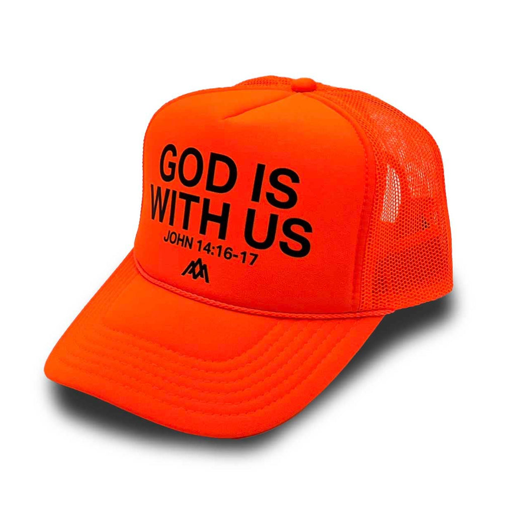 God Is with Us Foam Trucker Neon Orange - Adult & Kids T-Shirts, Sweatshirts & Hoodies apparel design preview 1
