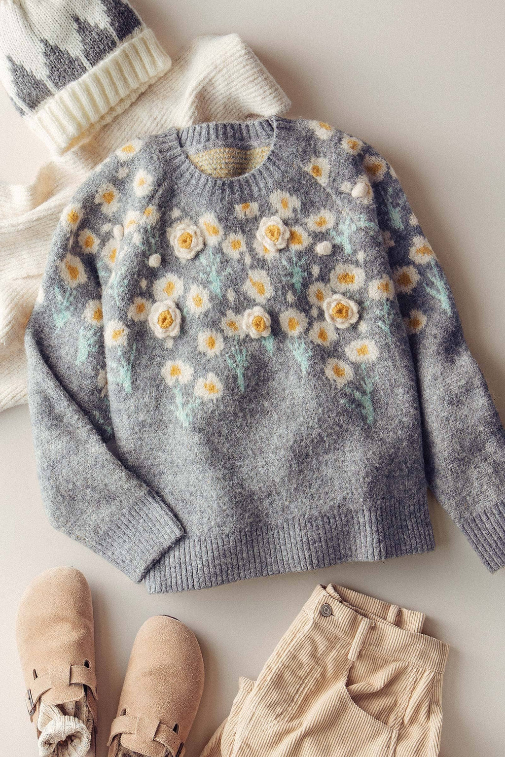 Daisy Embossed 3D Floral Knit Sweater - Adult & Kids T-Shirts, Sweatshirts & Hoodies apparel design preview 1
