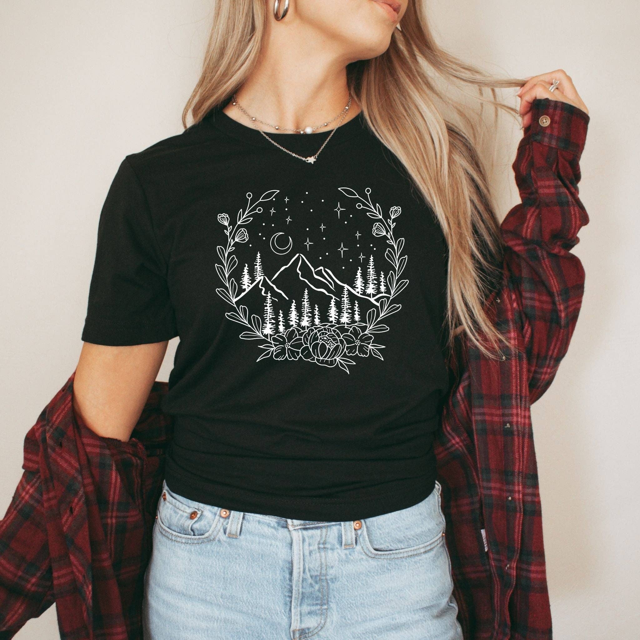 Floral Mountain Scene Graphic 011 - Adult & Kids T-Shirts, Sweatshirts & Hoodies apparel design preview 1