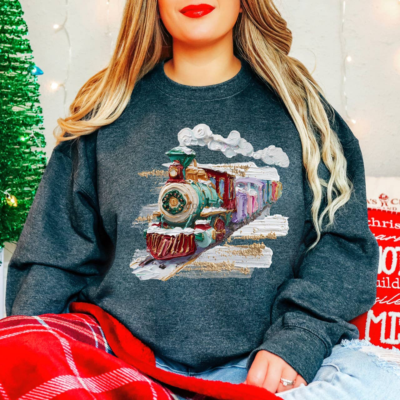 Faux Hand Painted North Pole Train - Adult & Kids T-Shirts, Sweatshirts & Hoodies apparel design preview 1