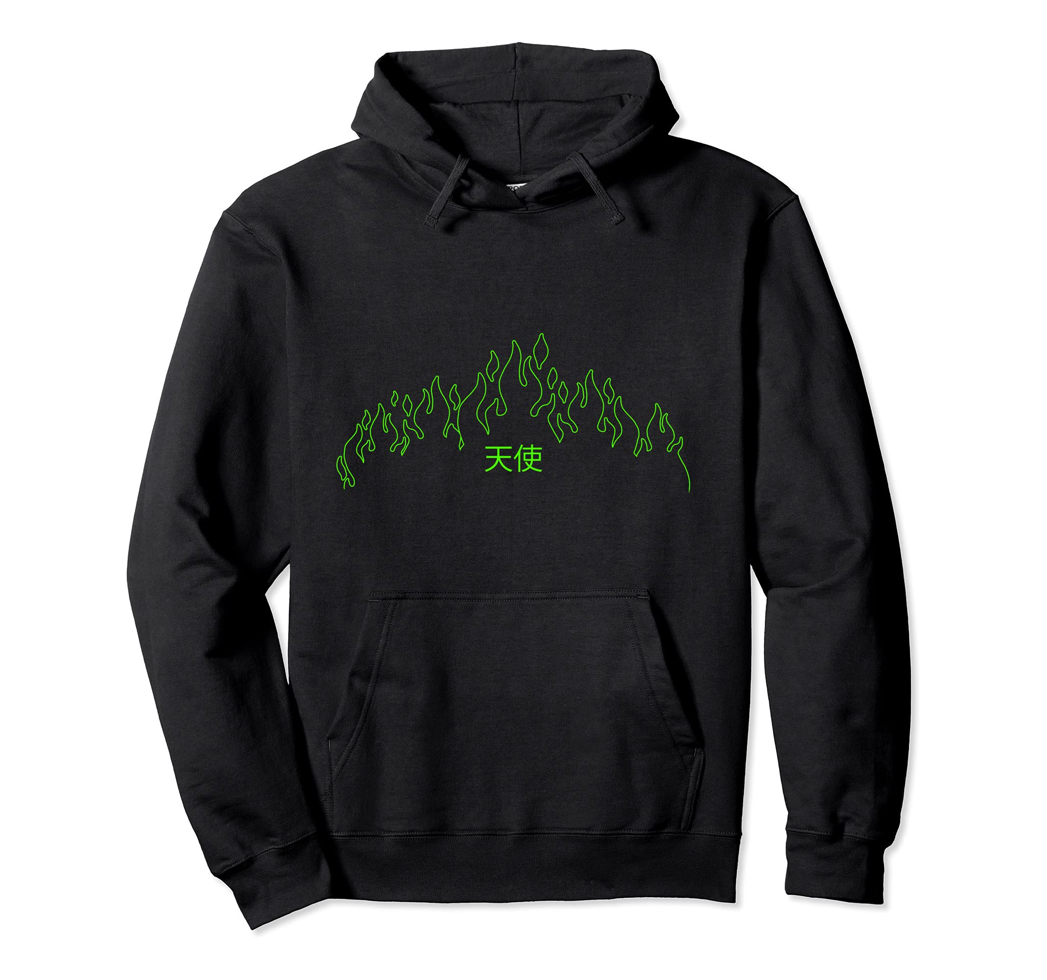 Grunge E Eboy Kanji Green Flames 90S Hoodie - Trendy Graphic Men Women - T-Shirt, Sweatshirt, Hoodie