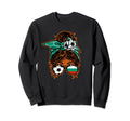 Messy Bun Hair Brown Skin Soccer Sweatshirt - Graphic Print Unisex - T-Shirt, Sweatshirt, Hoodie
