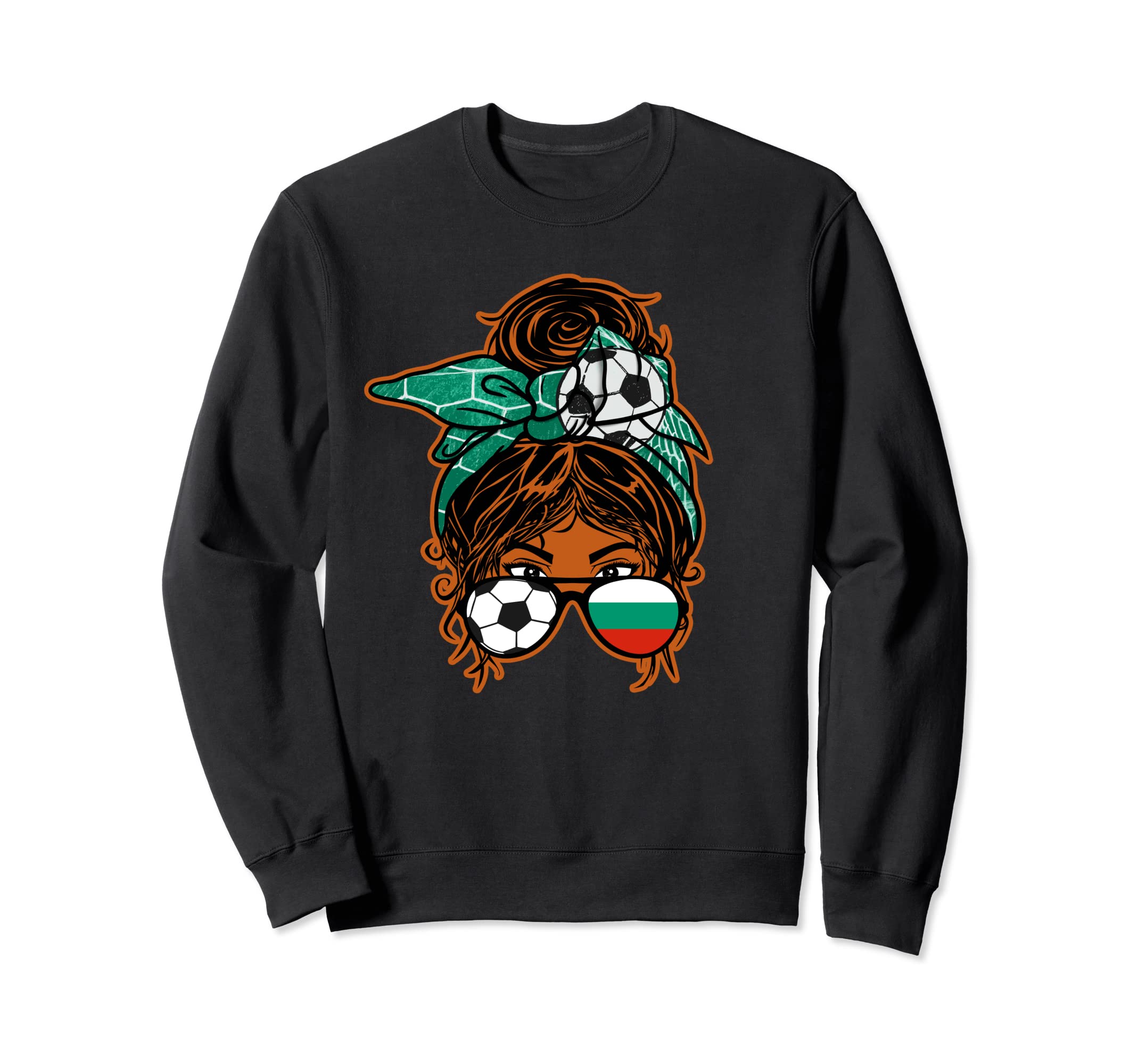 Messy Bun Hair Brown Skin Soccer Sweatshirt - Graphic Print Unisex - T-Shirt, Sweatshirt, Hoodie
