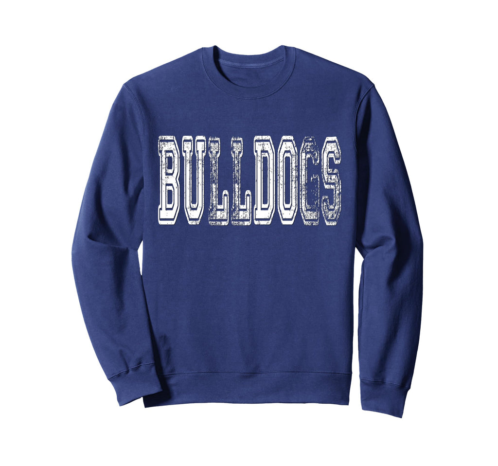 Bulldogs Mascot Distressed School Sweatshirt - Novelty Apparel for Adults - T-Shirt, Sweatshirt, Hoodie