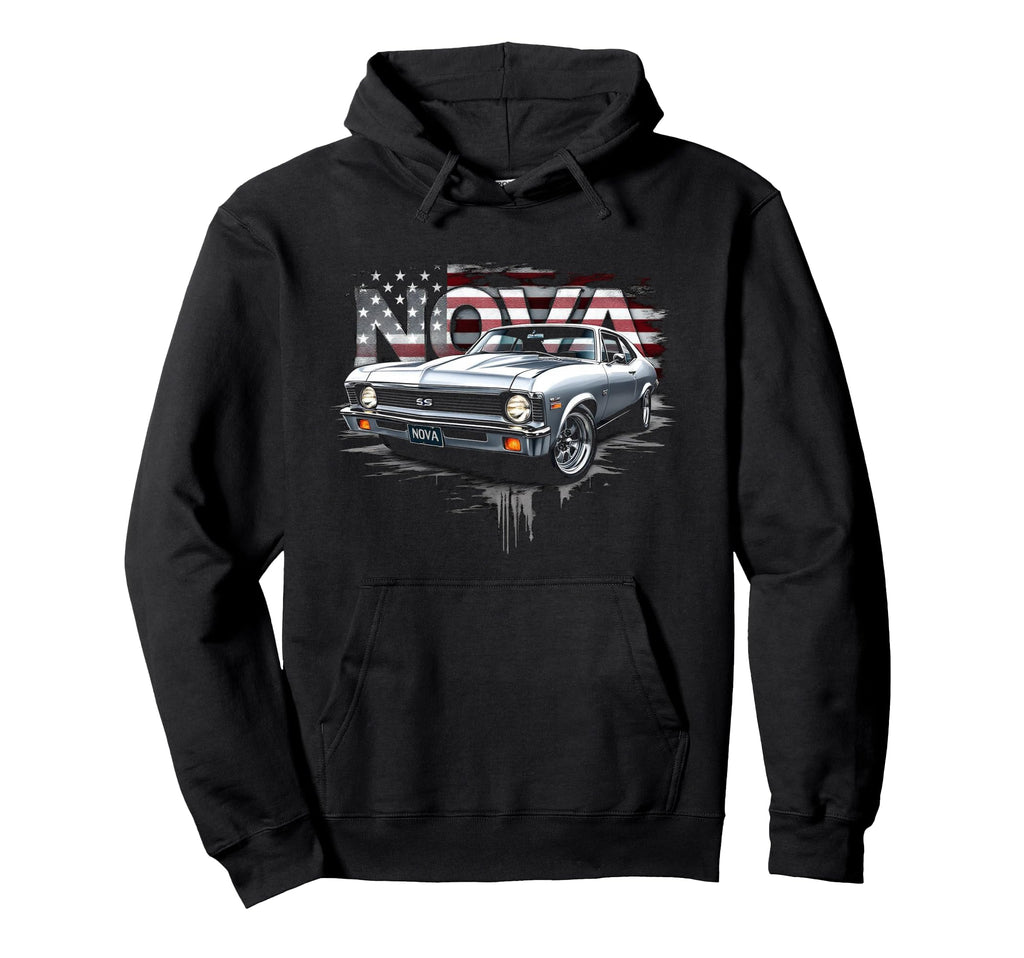 1970 70 Nova Ss American Flag Muscle Hoodie - Novelty Apparel for Adults - T-Shirt, Sweatshirt, Hoodie