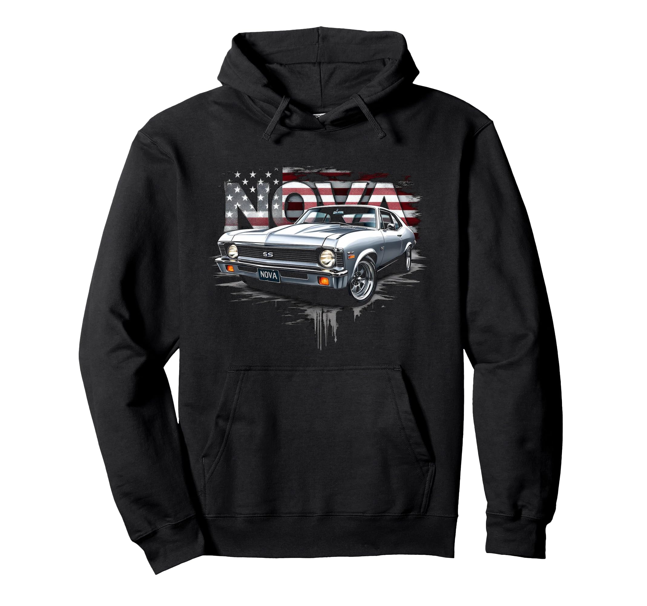 1970 70 Nova Ss American Flag Muscle Hoodie - Novelty Apparel for Adults - T-Shirt, Sweatshirt, Hoodie