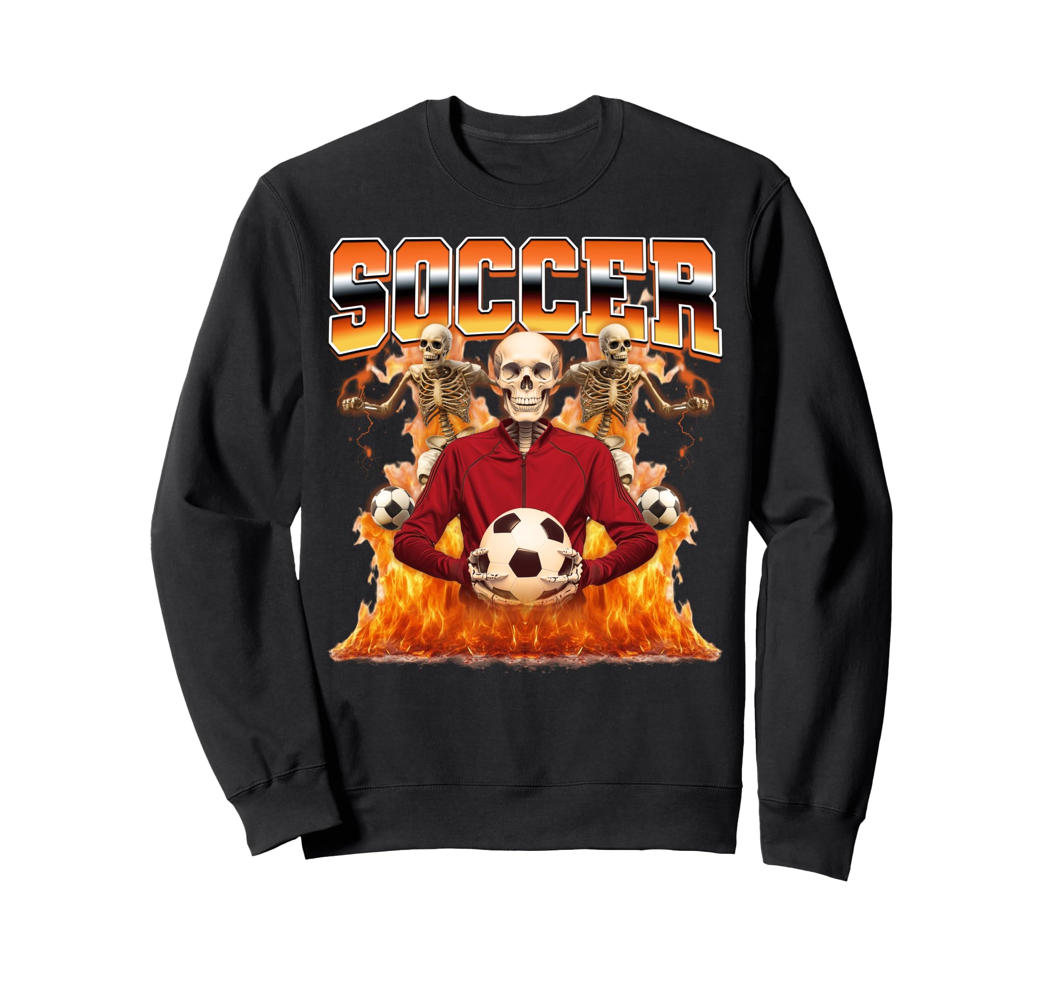 Soccer Player Skeleton 90S Bootleg Sweatshirt - Novelty Apparel for Adults - T-Shirt, Sweatshirt, Hoodie