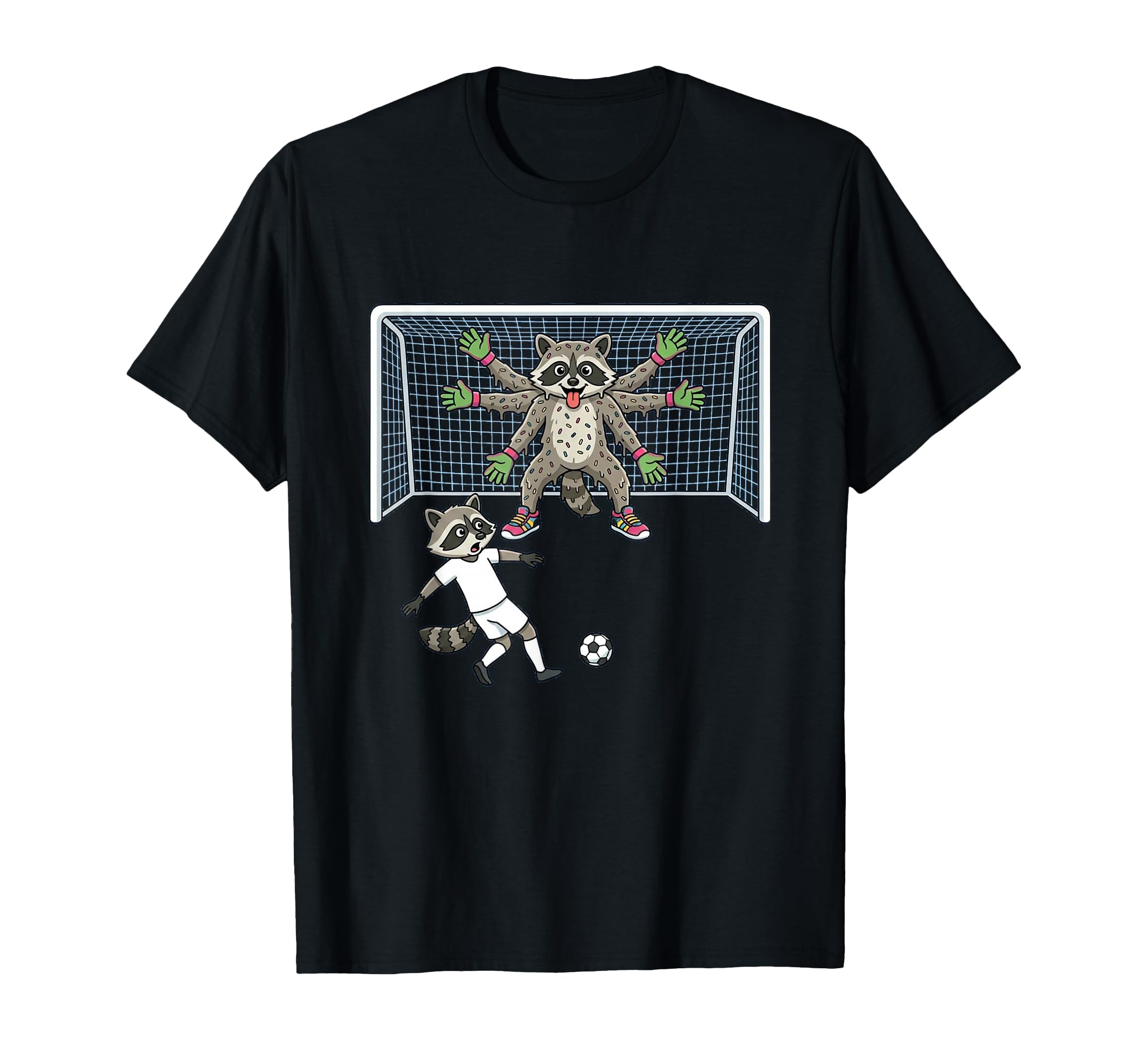 Goalie Raccoon Soccer Multi Arm Trash Panda T-Shirt - Unique Graphic Unisex - T-Shirt, Sweatshirt, Hoodie