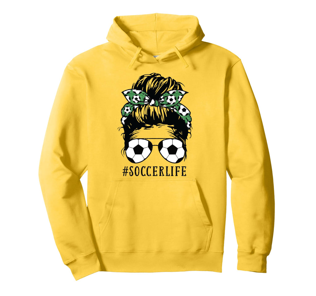 Momlife Kidlife Messy Bun Soccer Mom Hoodie - Novelty Apparel for Adults - T-Shirt, Sweatshirt, Hoodie