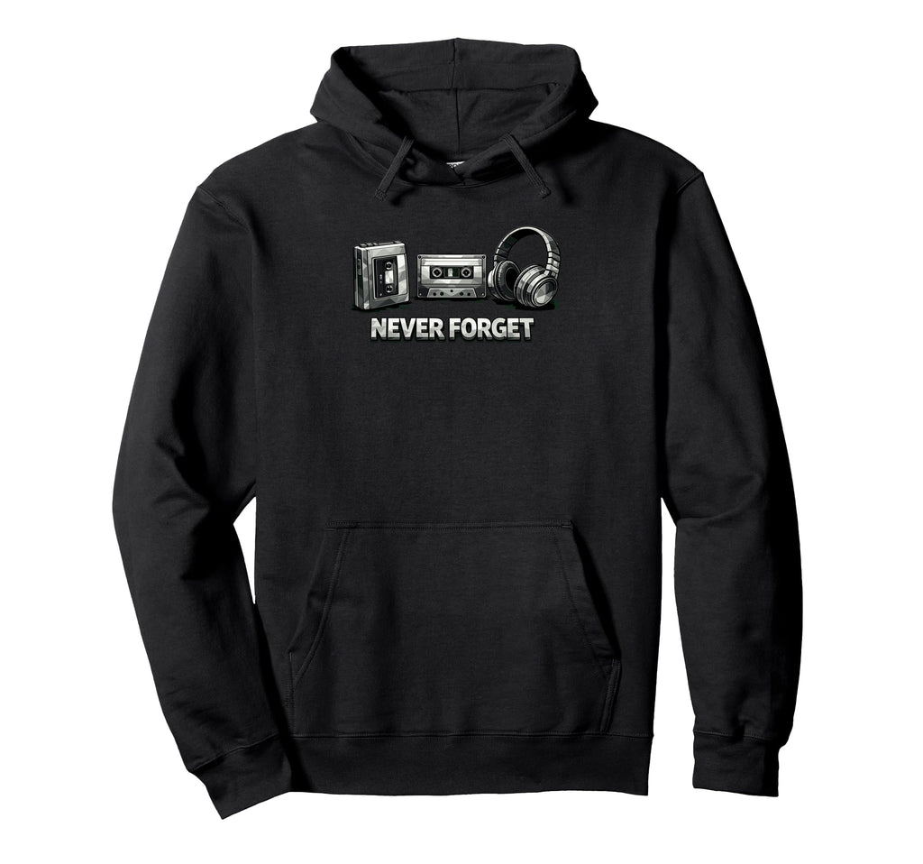 Never Forget Cassette Tape Headphone Hoodie - Aesthetic Graphic Men Women - T-Shirt, Sweatshirt, Hoodie
