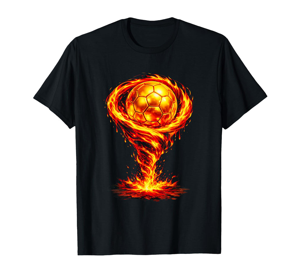 Gold Soccer Ball Tornado Flames T-Shirt - Fun Novelty Design for Adults - T-Shirt, Sweatshirt, Hoodie