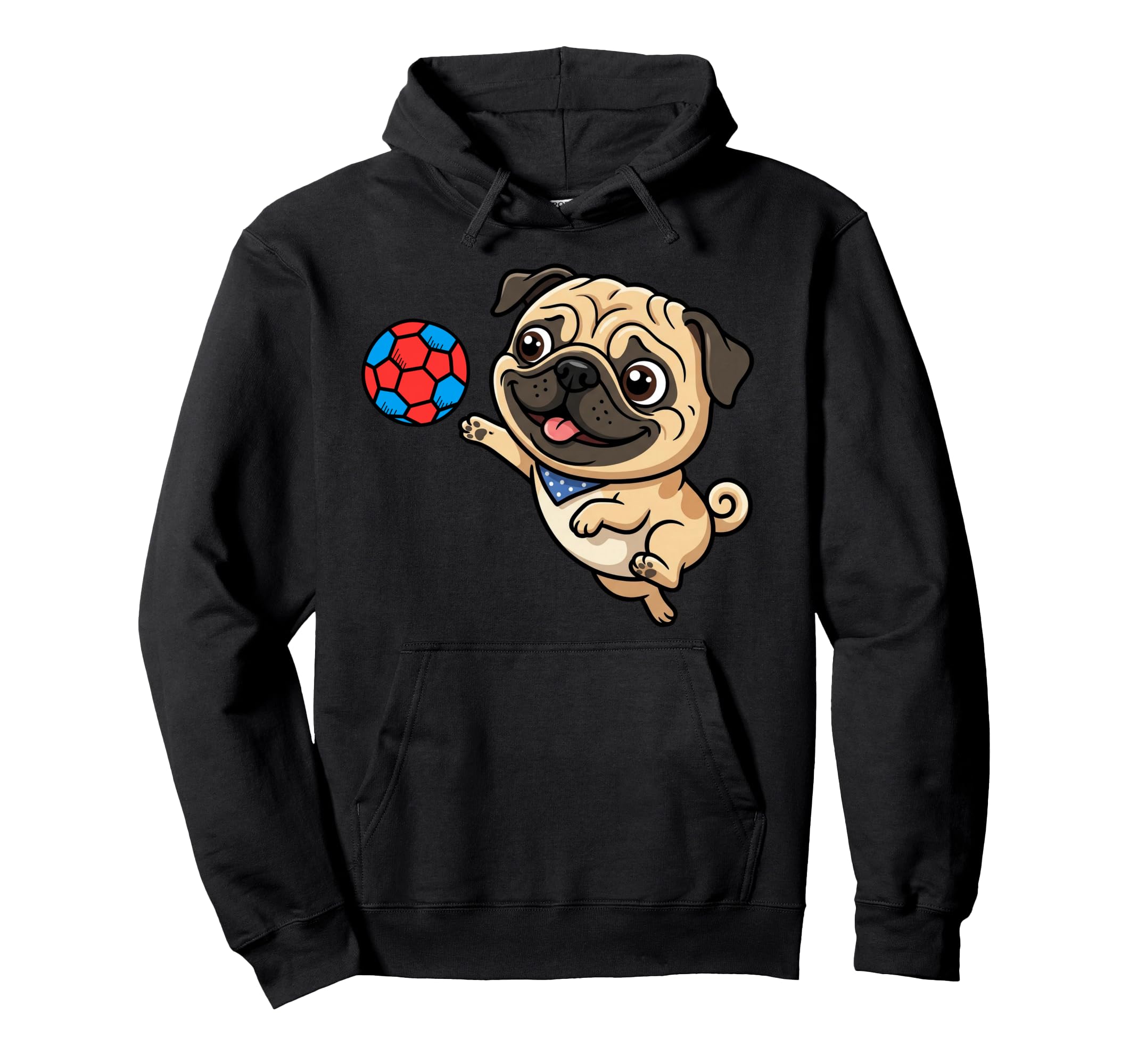 Playful Pug Puppy Soccer Dog Cartoon Fun Hoodie - Unique Graphic Men Women - T-Shirt, Sweatshirt, Hoodie