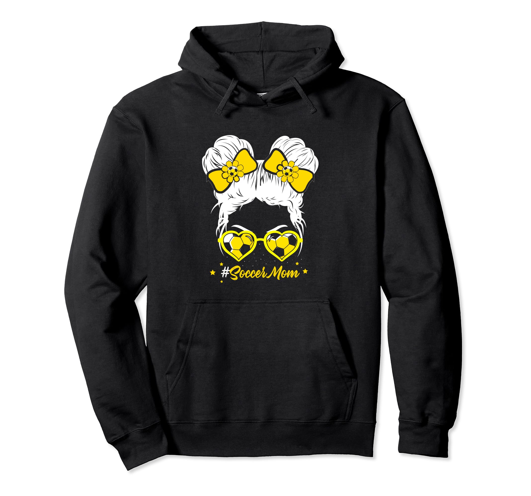 Soccer Mom Messy Bun Hair Soccer Football Hoodie - Unique Graphic Unisex - T-Shirt, Sweatshirt, Hoodie