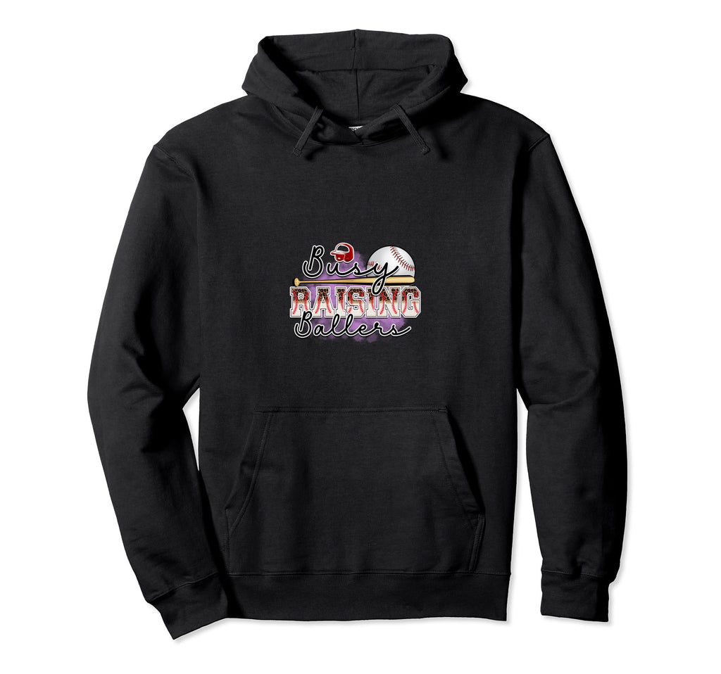 Busy Raising Ballers Funny Baseball Hoodie - Novelty Apparel for Adults - T-Shirt, Sweatshirt, Hoodie