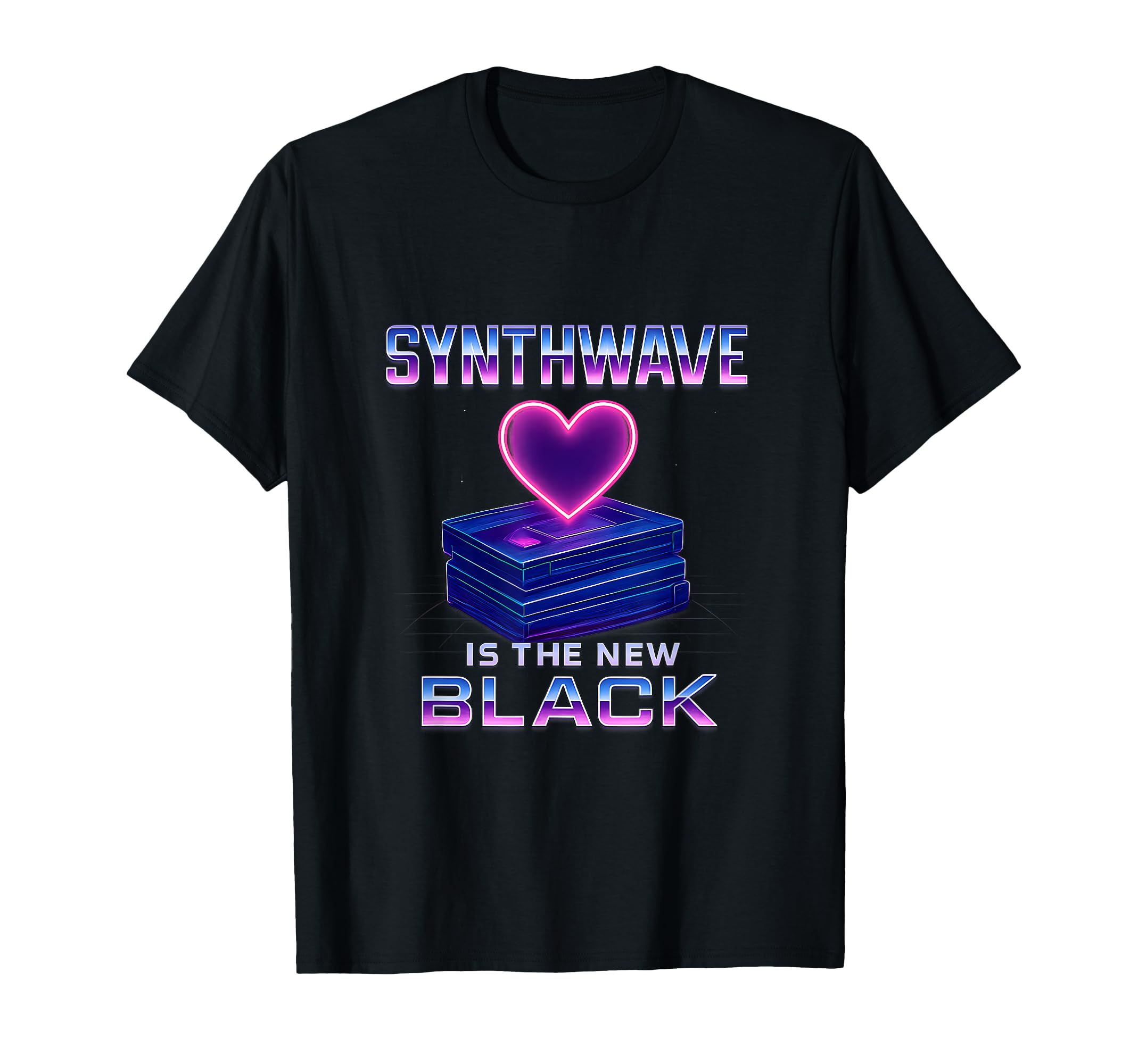 Synthwave Is New Black Neon Vhs Heart T-Shirt - Casual Everyday Wear Unisex - T-Shirt, Sweatshirt, Hoodie