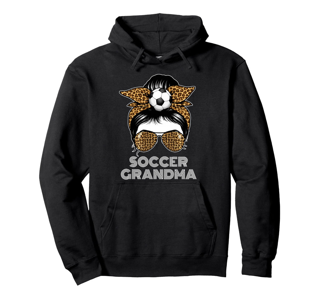 Funny Soccer Grandma Leopard Messy Bun Hoodie - Trendy Graphic for Adults - T-Shirt, Sweatshirt, Hoodie