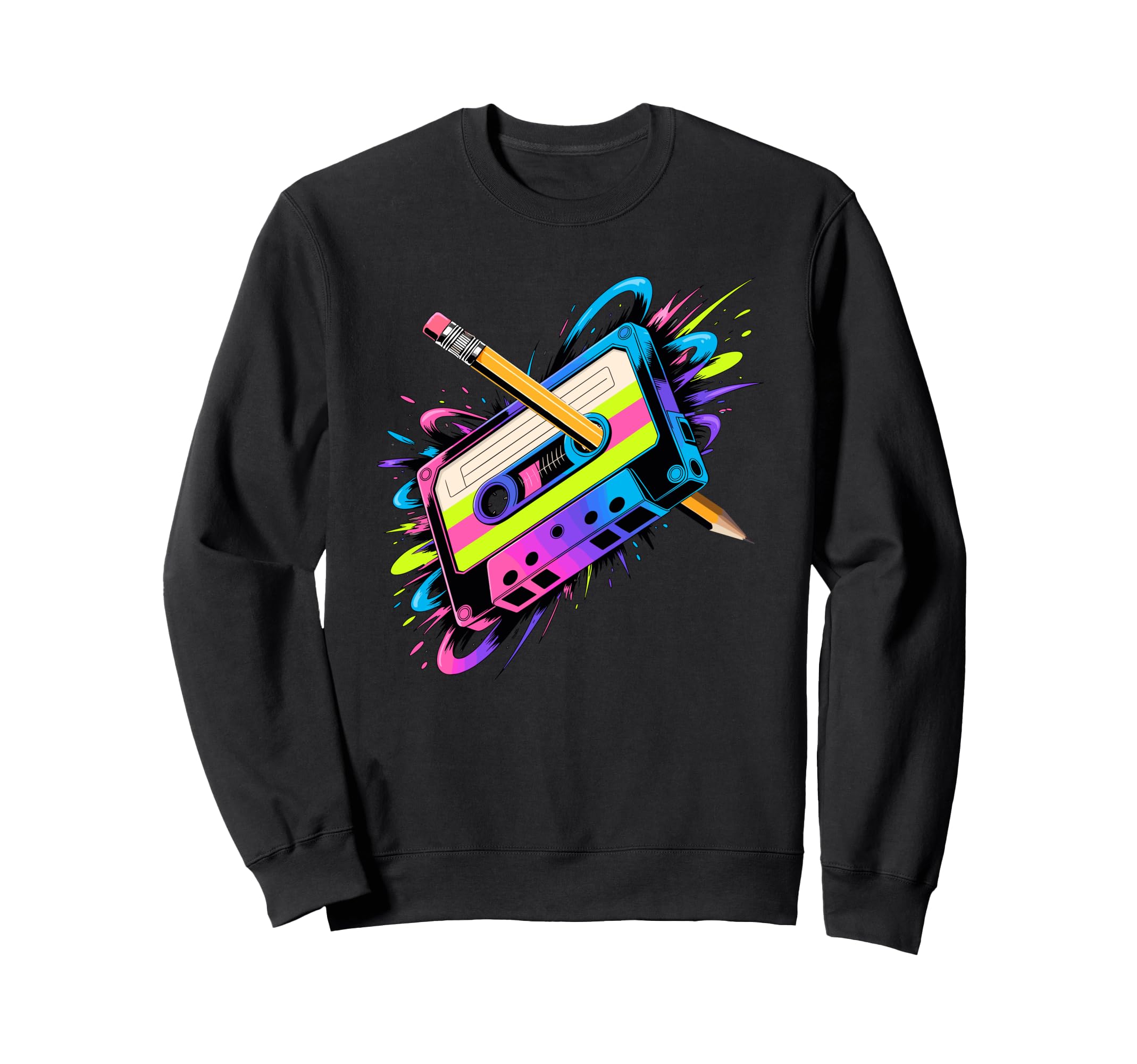 Splash Art Cassette Player Music Sweatshirt - Unique Graphic Men Women - T-Shirt, Sweatshirt, Hoodie