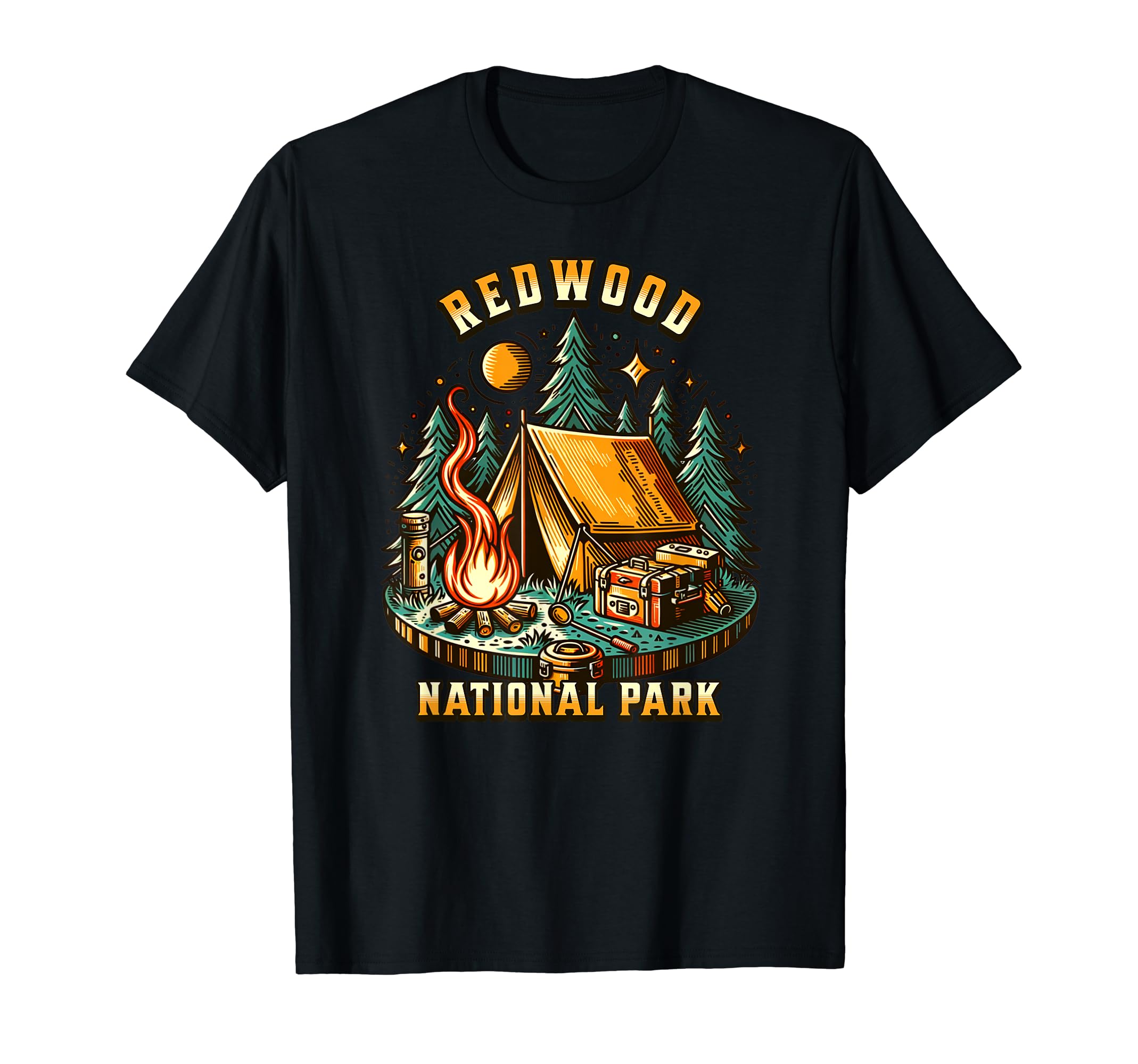 Camping Forest Tent Campfire Redwood T-Shirt - Streetwear Style Men Women - T-Shirt, Sweatshirt, Hoodie