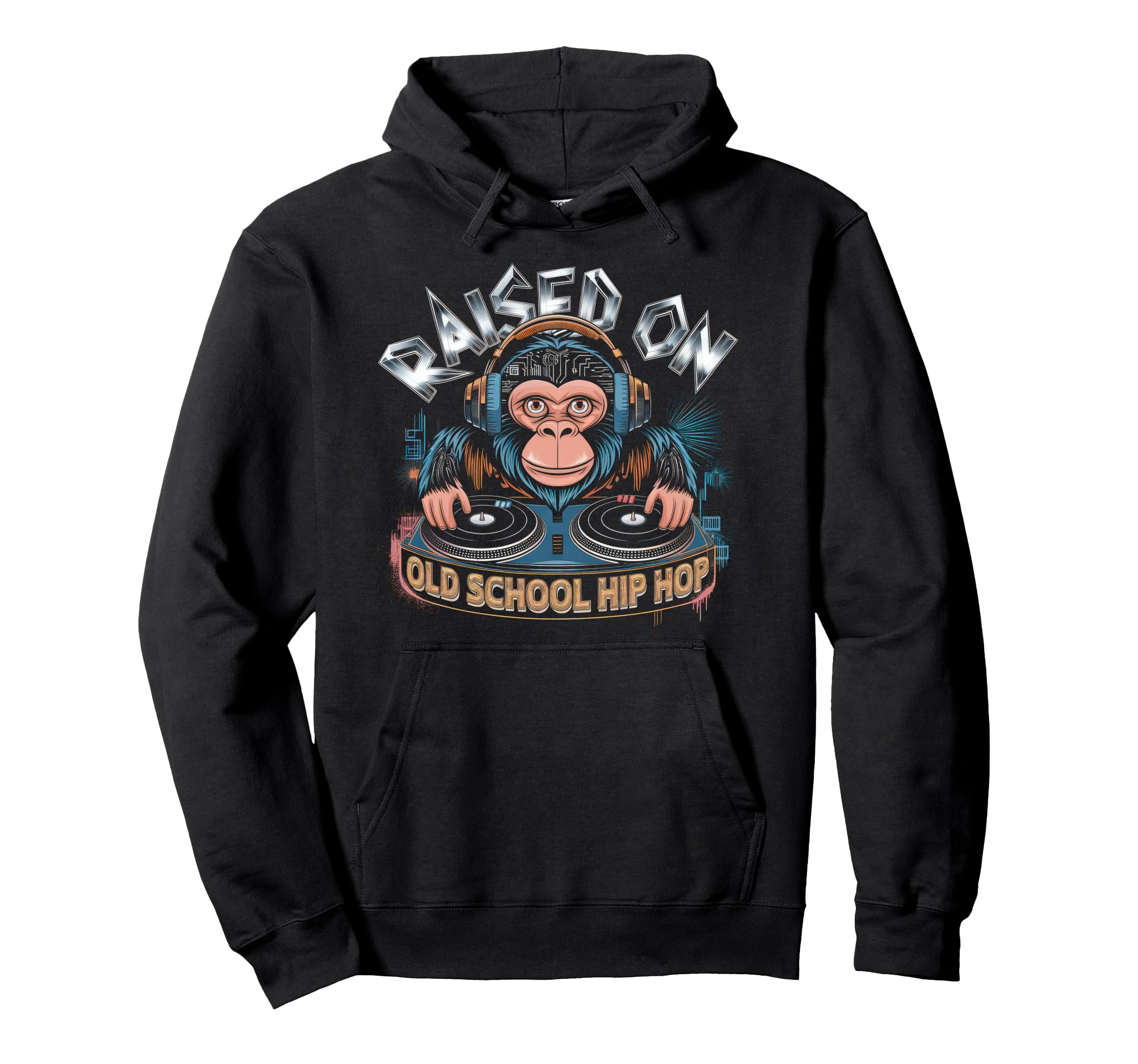 Raised Old School Graffiti Rap Hip Hoodie - Fun Novelty Design for Adults - T-Shirt, Sweatshirt, Hoodie