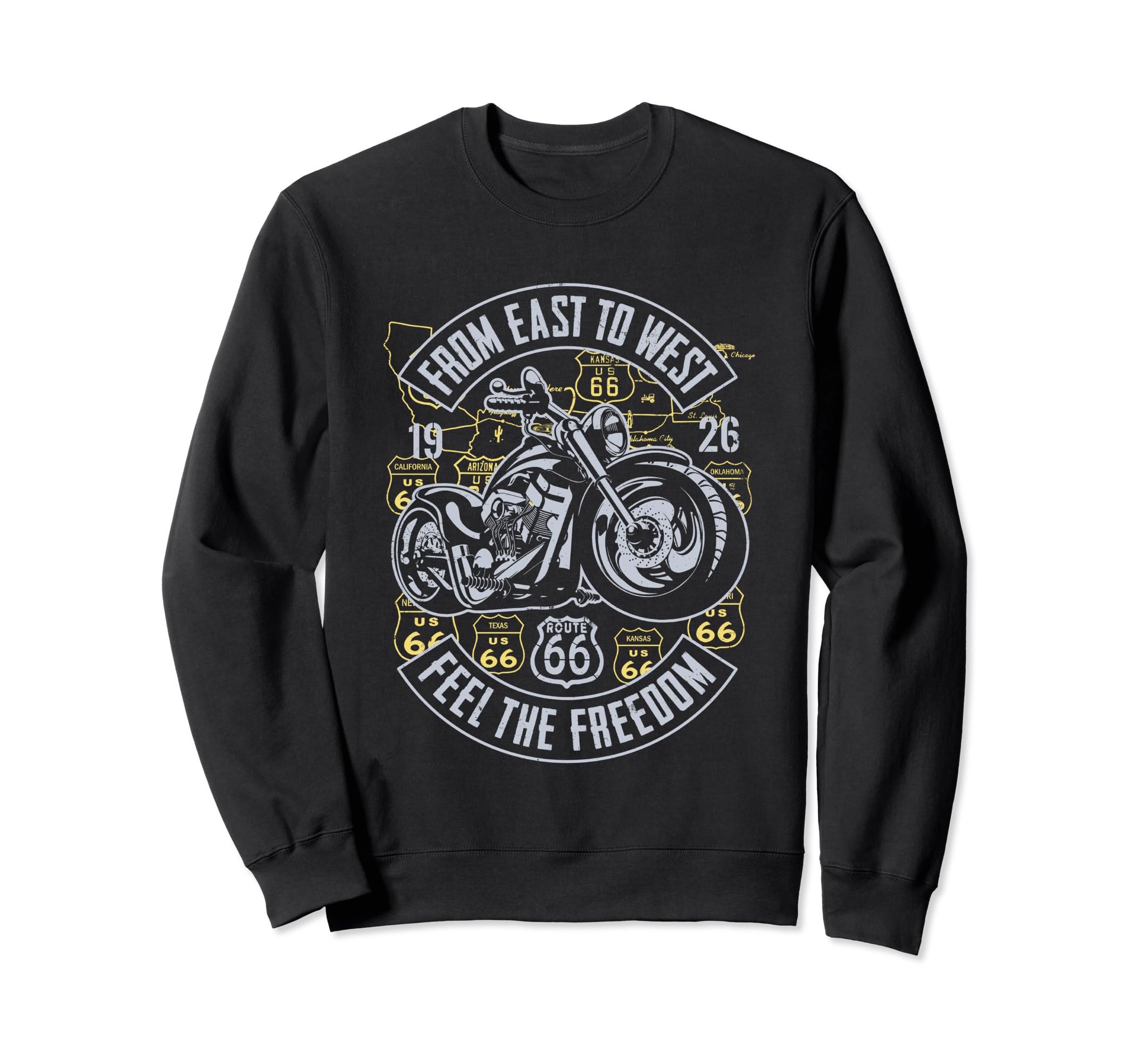 Route 66 From East To West Biker Sweatshirt - Streetwear Style Unisex - T-Shirt, Sweatshirt, Hoodie