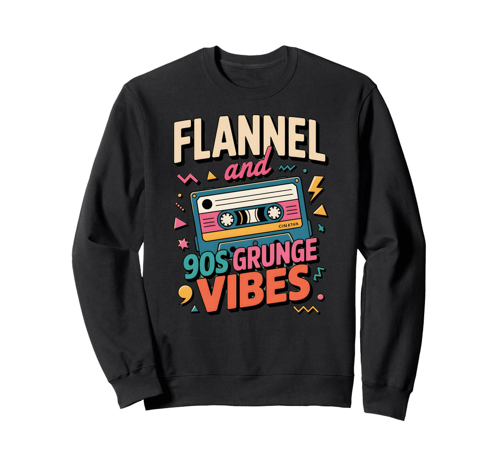 Flannel 90S Grunge Vibes Cassette Sweatshirt - Casual Everyday Wear Unisex - T-Shirt, Sweatshirt, Hoodie