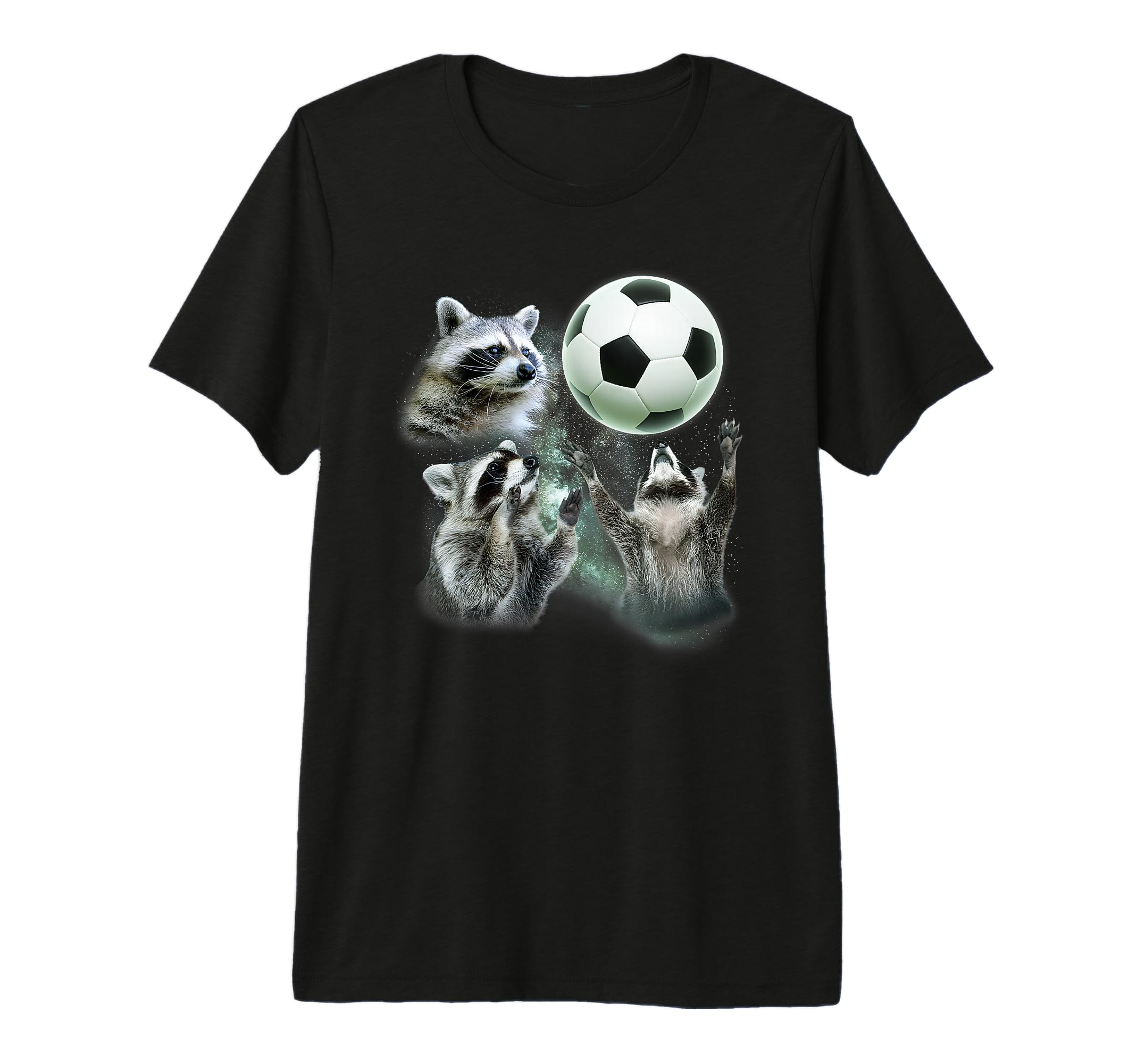 3 Racoon Soccer Howling Raccoon Head T-Shirt - Novelty Apparel for Adults - T-Shirt, Sweatshirt, Hoodie