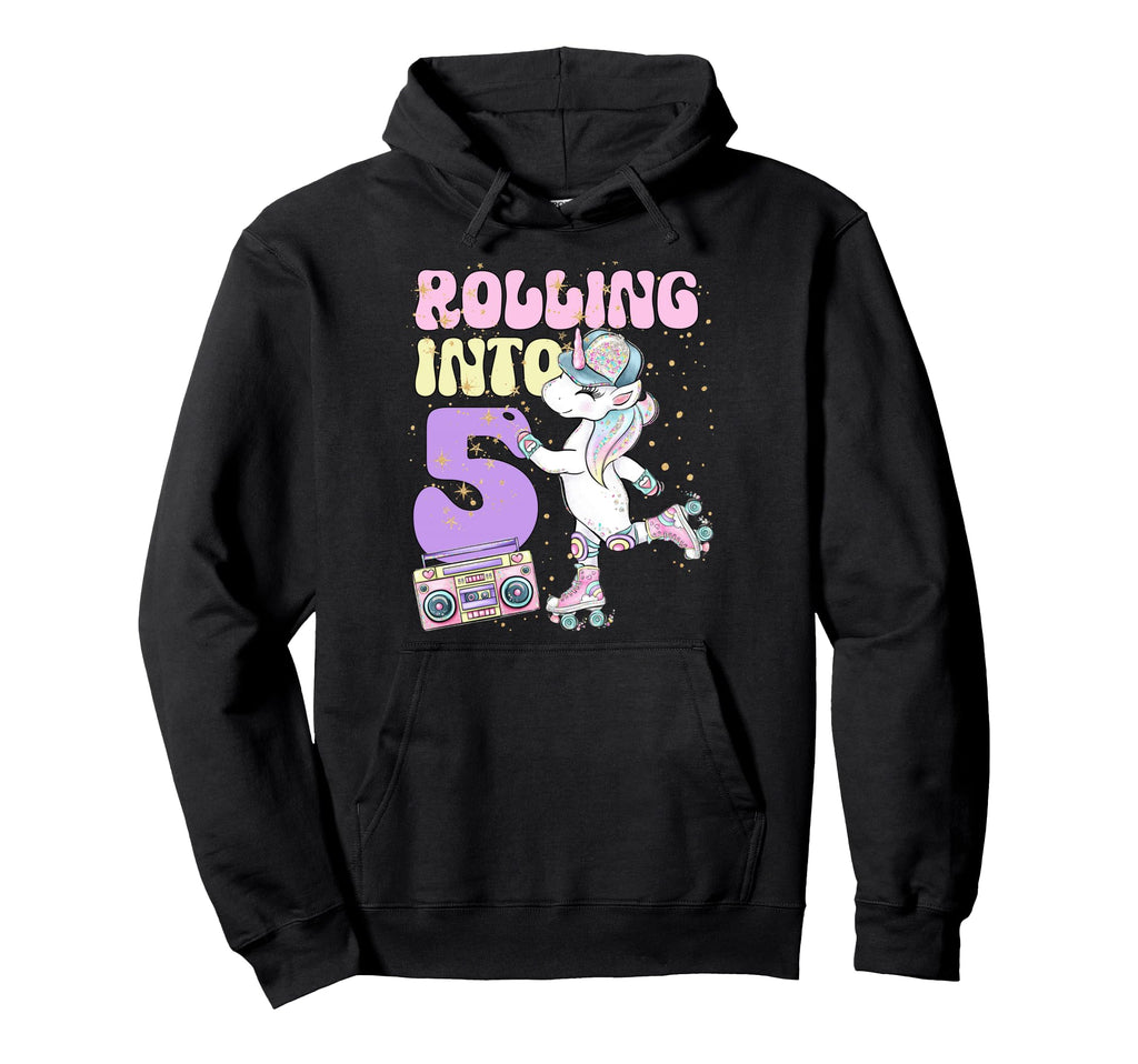 5Th Birthday Roller Skate Party Unicorn 90S Hoodie - Graphic Print Unisex - T-Shirt, Sweatshirt, Hoodie