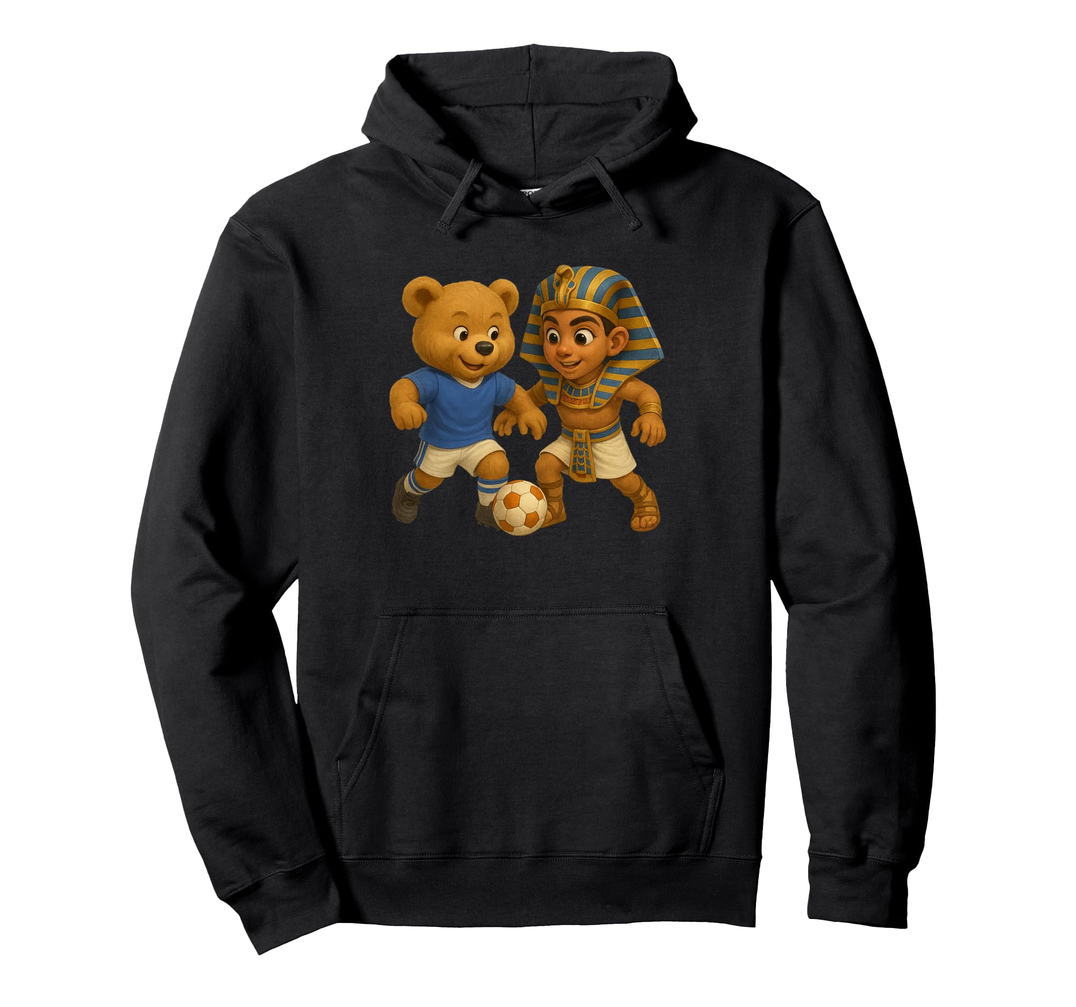 Egyptian Pharaoh King Tut Play Soccer Teddy Hoodie - Graphic Print Unisex - T-Shirt, Sweatshirt, Hoodie