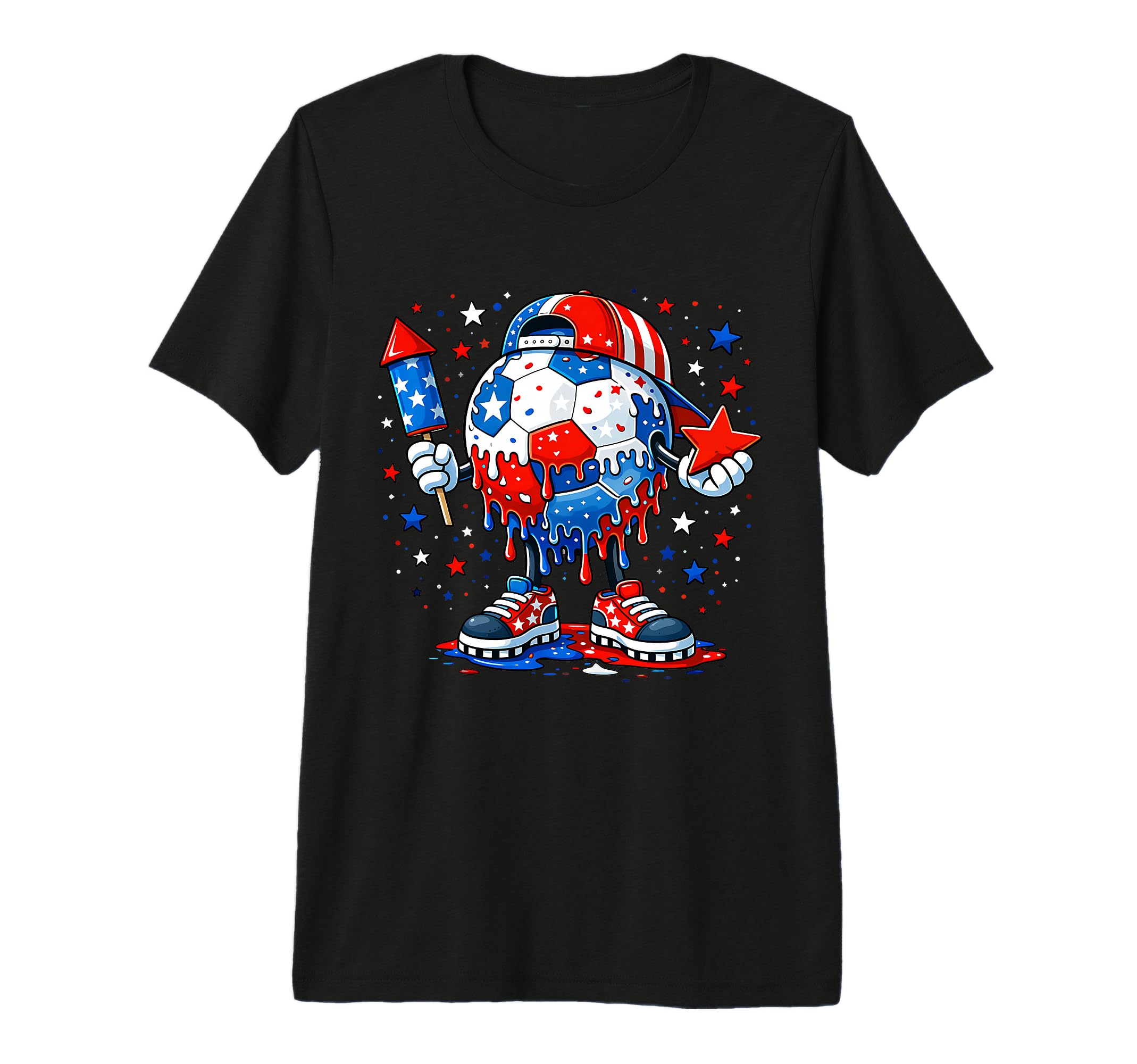 Soccer Ball Fireworks Usa Flag 250 T-Shirt - Unique Graphic for Adults - T-Shirt, Sweatshirt, Hoodie