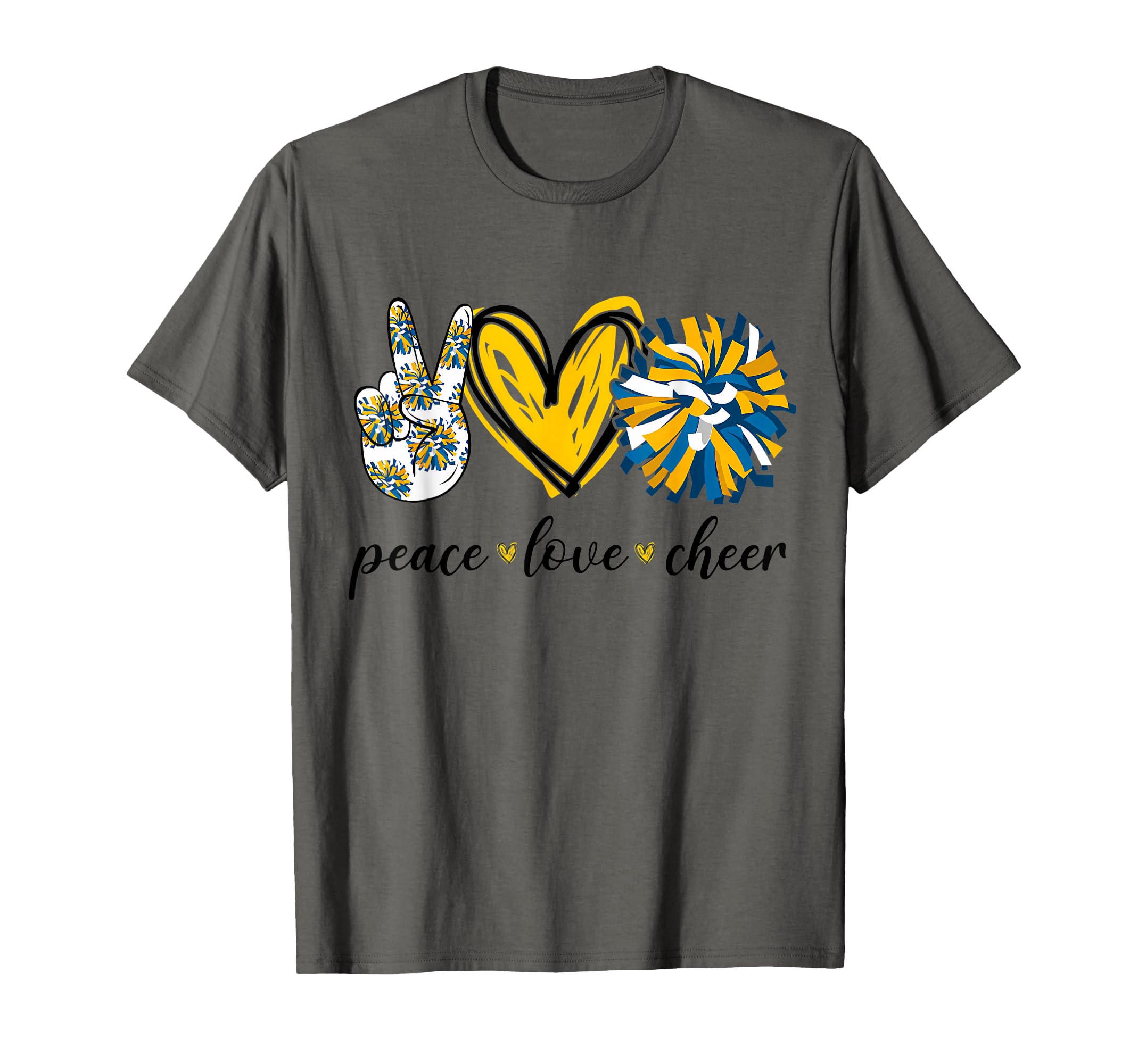 Peace Love Cheerleading Blue Yellow T-Shirt - Streetwear Style for Adults - T-Shirt, Sweatshirt, Hoodie