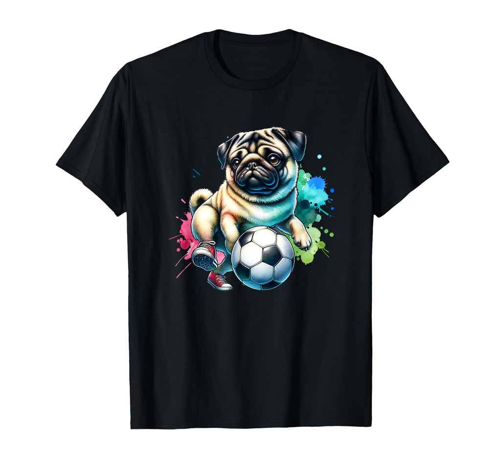 Pug Dog Soccer Champion Fan Ball T-Shirt - Custom Art Print Men Women - T-Shirt, Sweatshirt, Hoodie