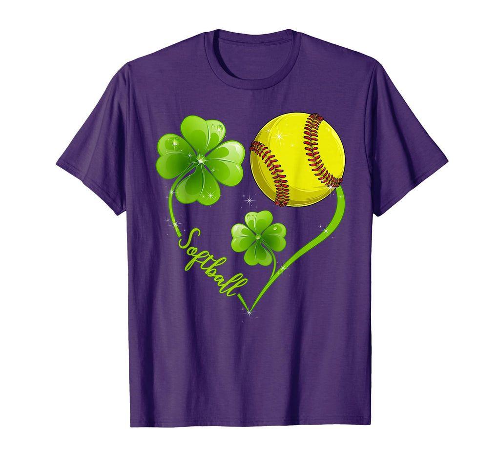 Funny Softball Lover Shamrock Clover Heart T-Shirt - Unique Graphic Unisex - T-Shirt, Sweatshirt, Hoodie