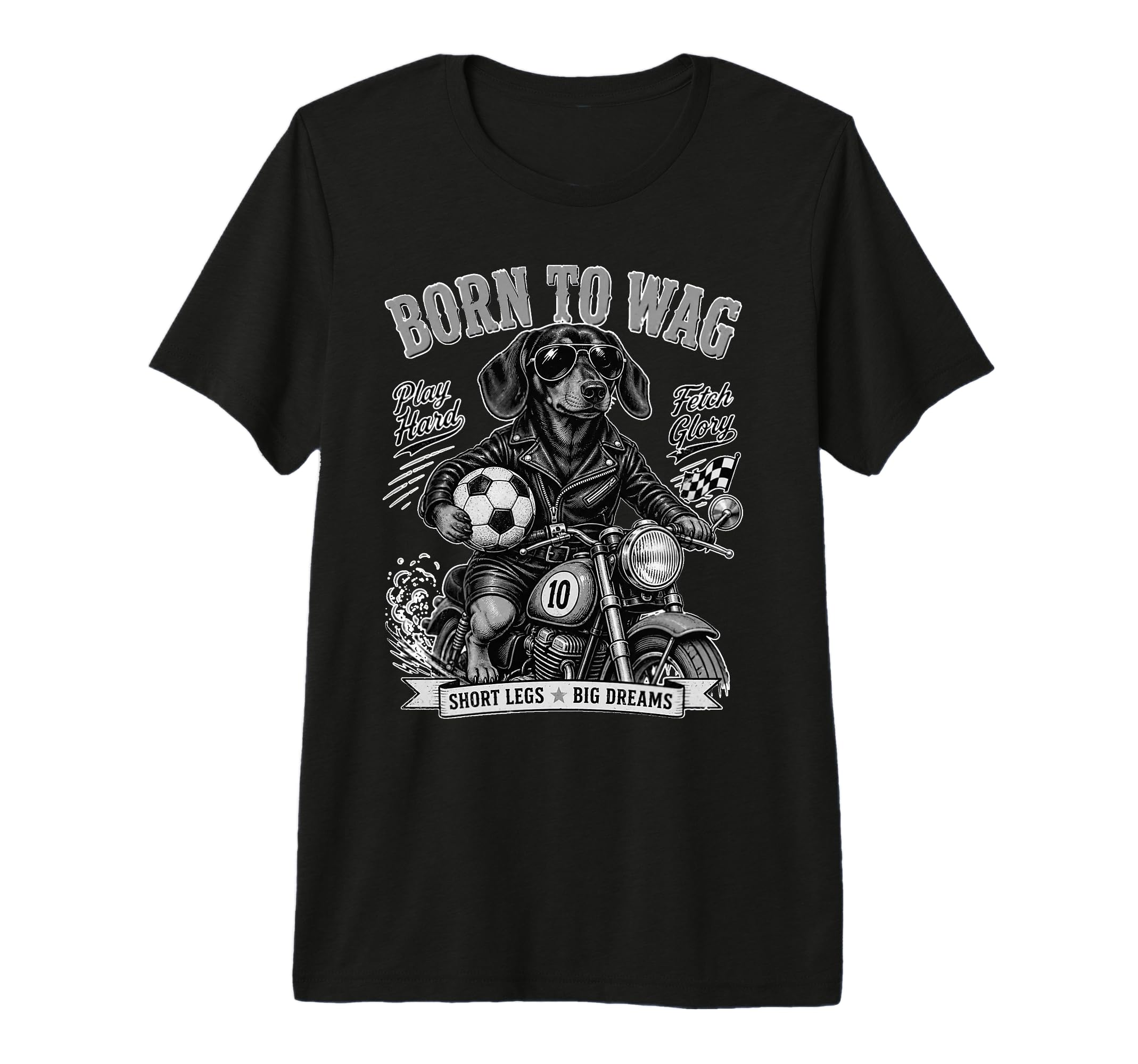Dachshund Motorbike Love Footbal T-Shirt - Custom Art Print Men Women - T-Shirt, Sweatshirt, Hoodie