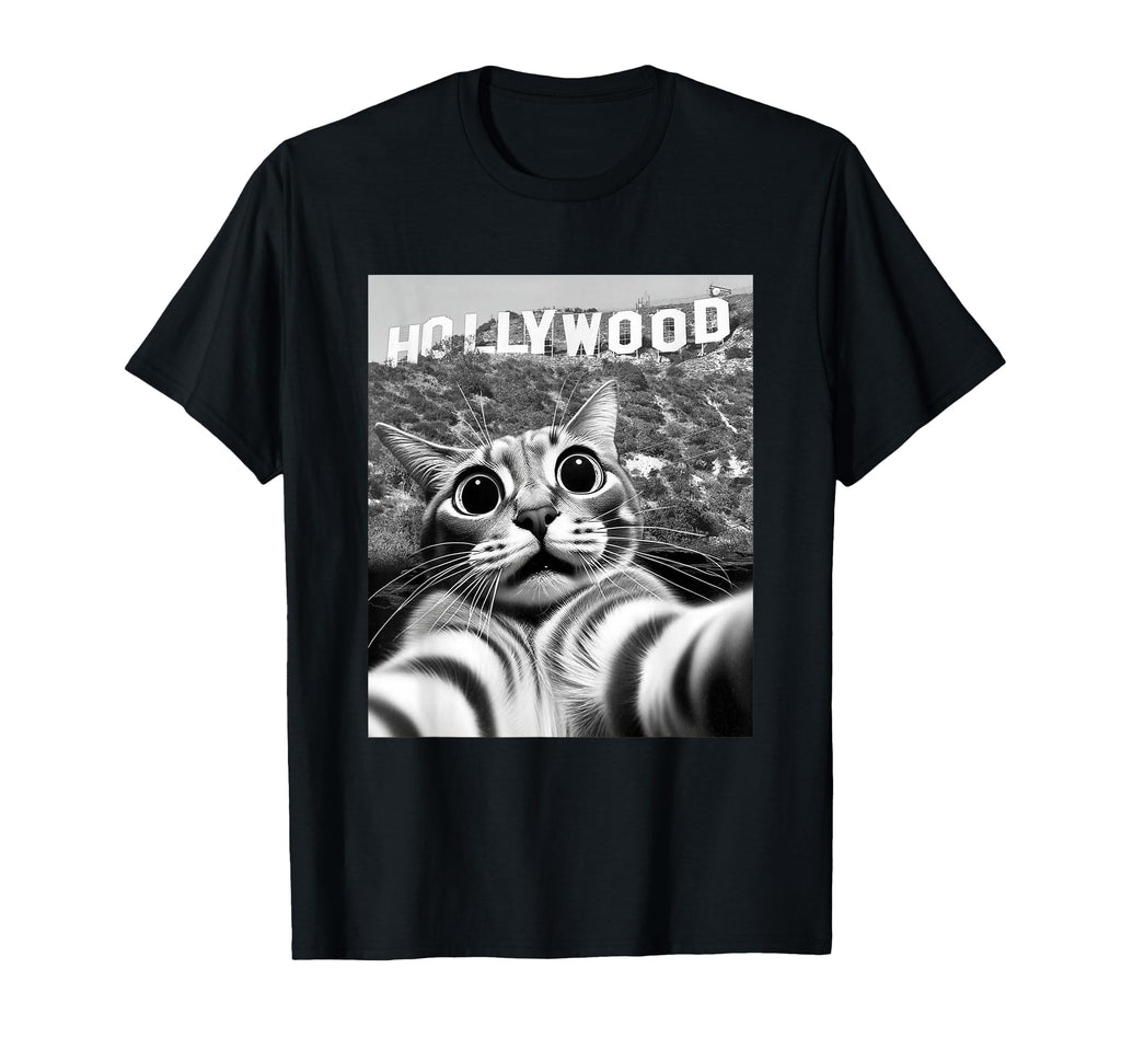 California Cat Taking Selfie Hollywood T-Shirt - Unique Graphic for Adults - T-Shirt, Sweatshirt, Hoodie