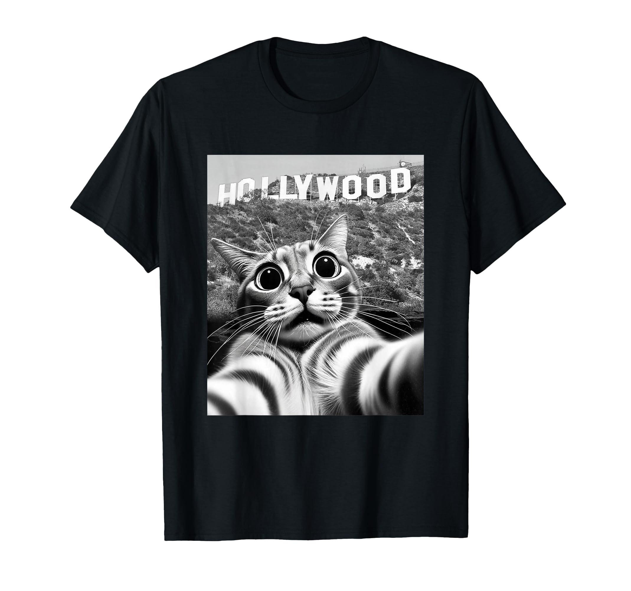 California Cat Taking Selfie Hollywood T-Shirt - Unique Graphic for Adults - T-Shirt, Sweatshirt, Hoodie