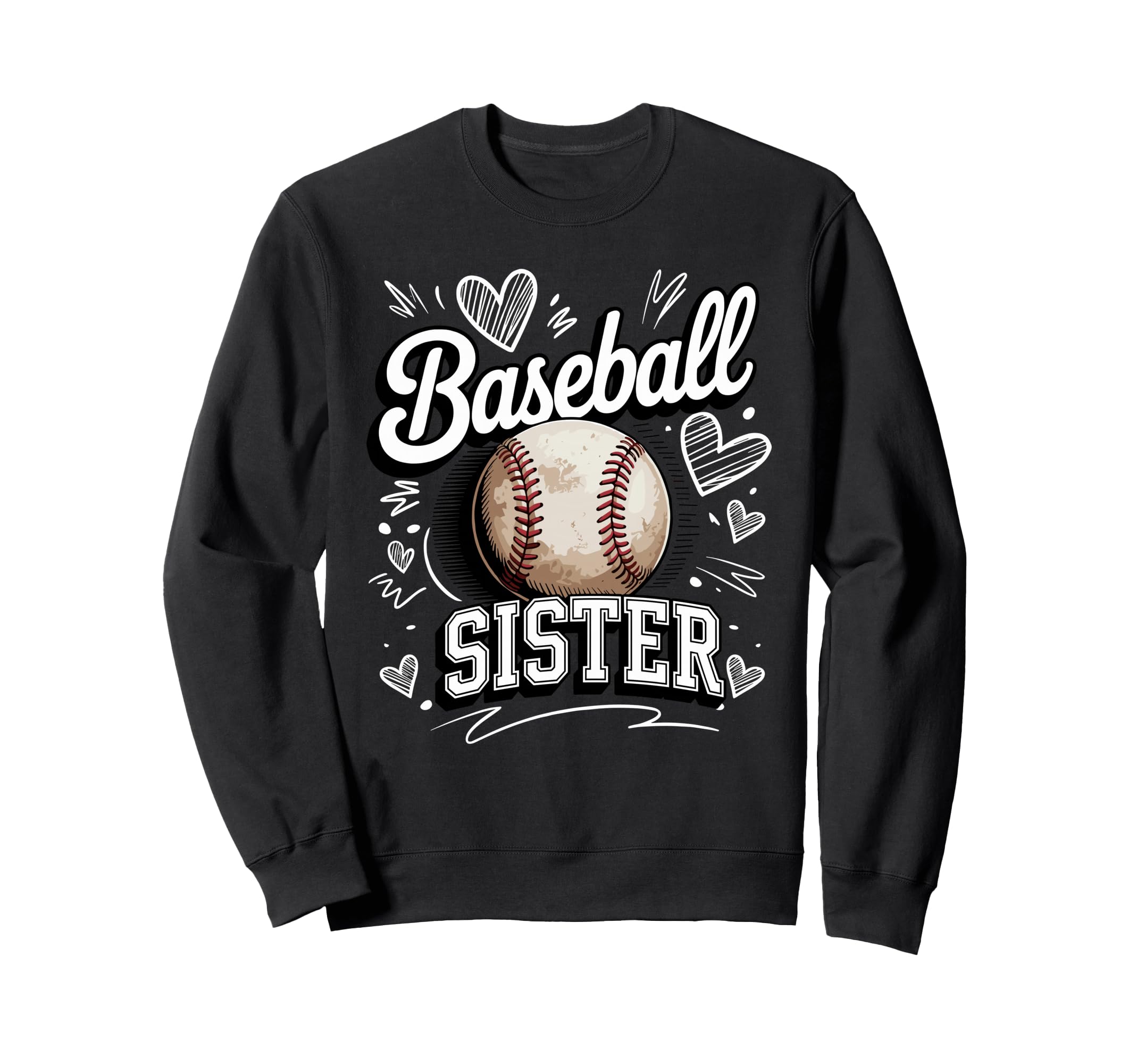 Baseball Sister Heart Doodle Game Sweatshirt - Unique Graphic Men Women - T-Shirt, Sweatshirt, Hoodie