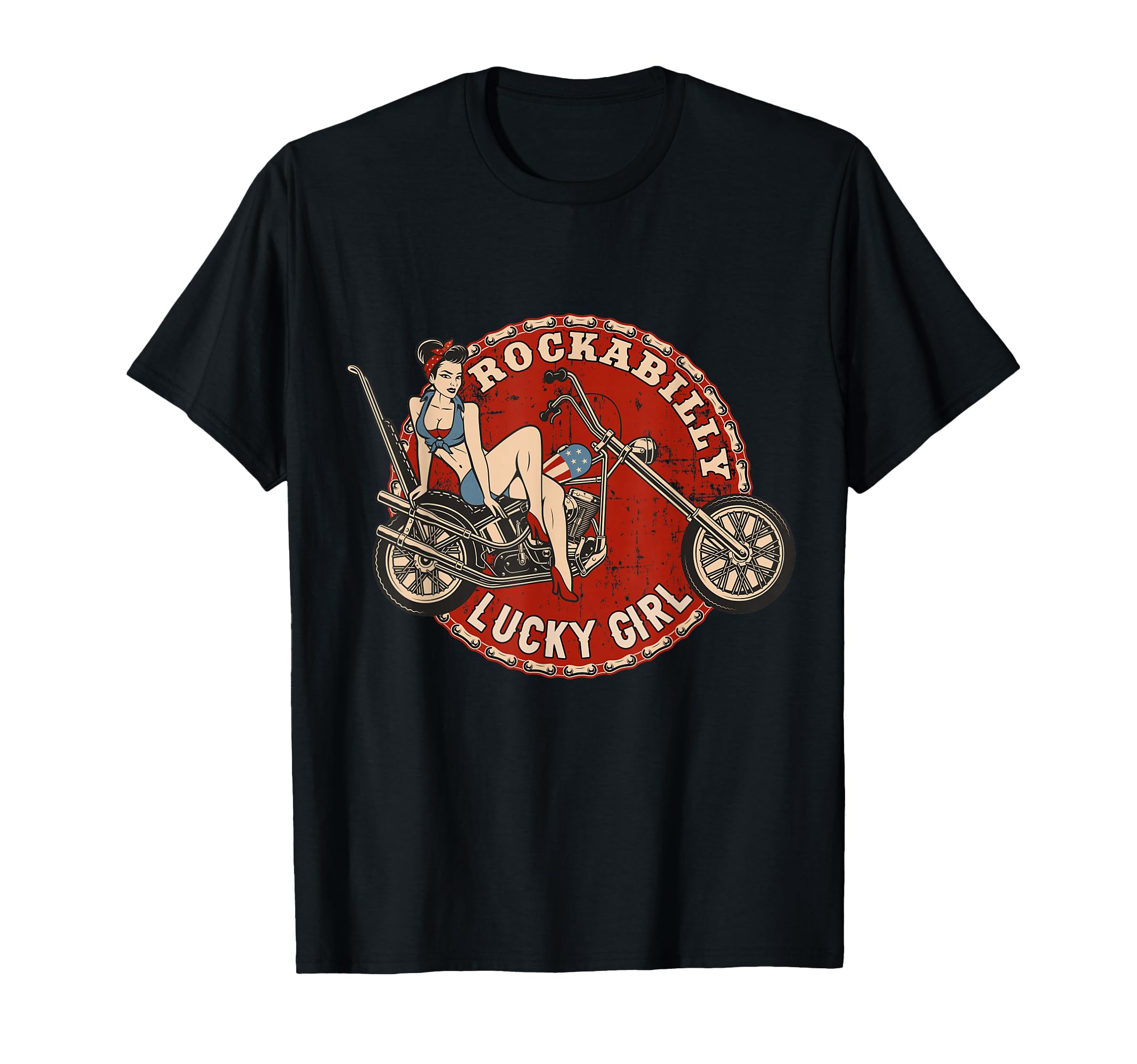 Motorcycle Pinup Old School Rockabilly T-Shirt - Trendy Graphic for Adults - T-Shirt, Sweatshirt, Hoodie